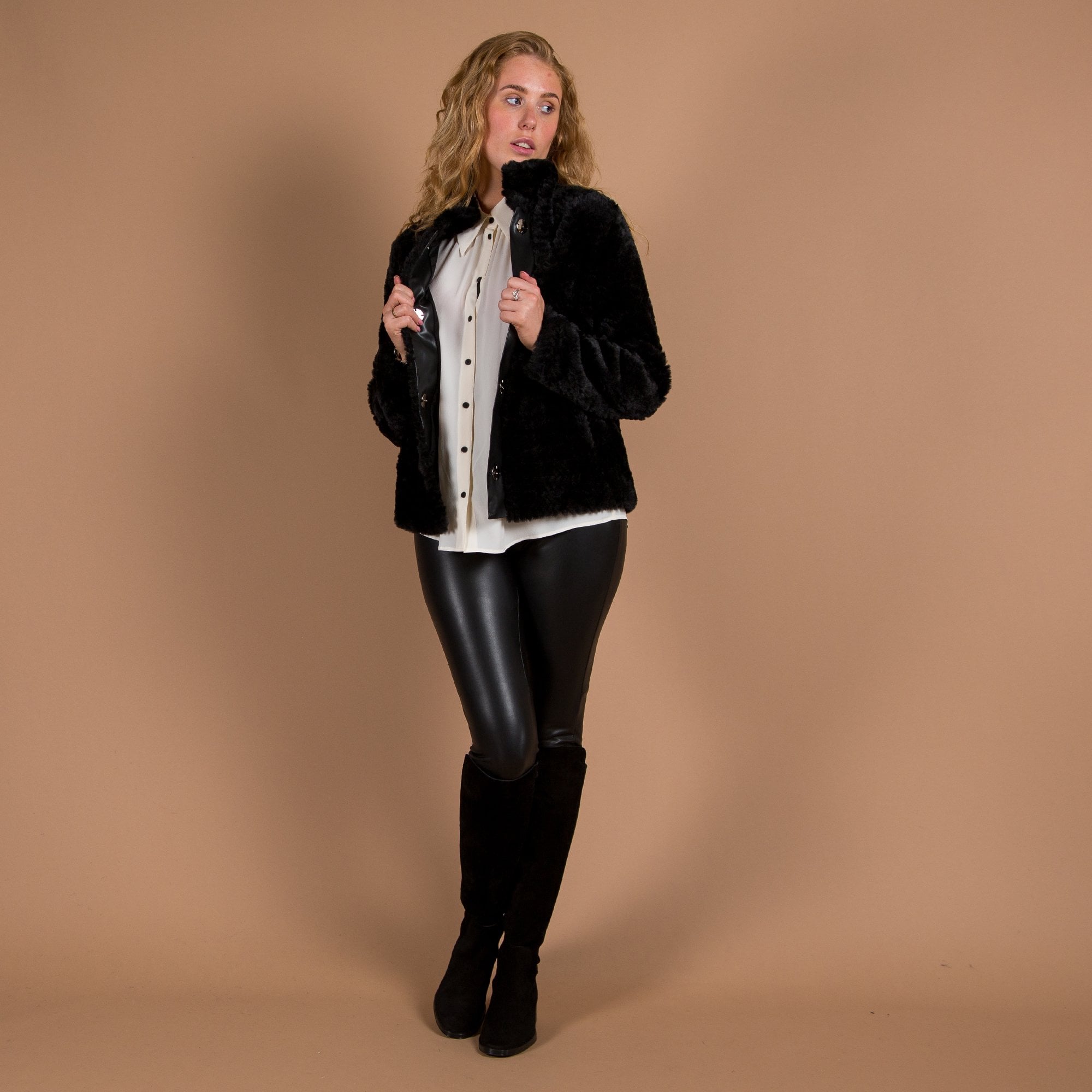 Rino & Pelle Davor Short Faux Fur High Collar Jacket Black