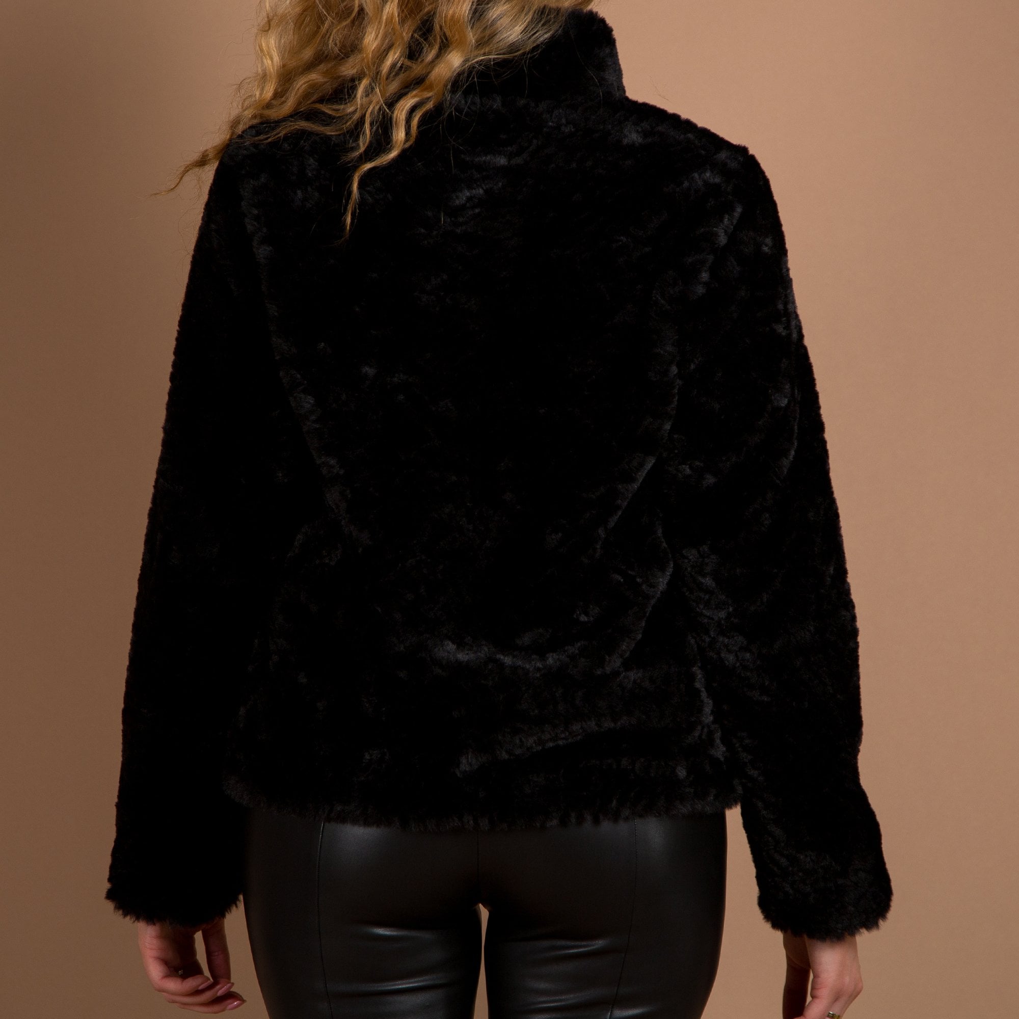Rino & Pelle Davor Short Faux Fur High Collar Jacket Black