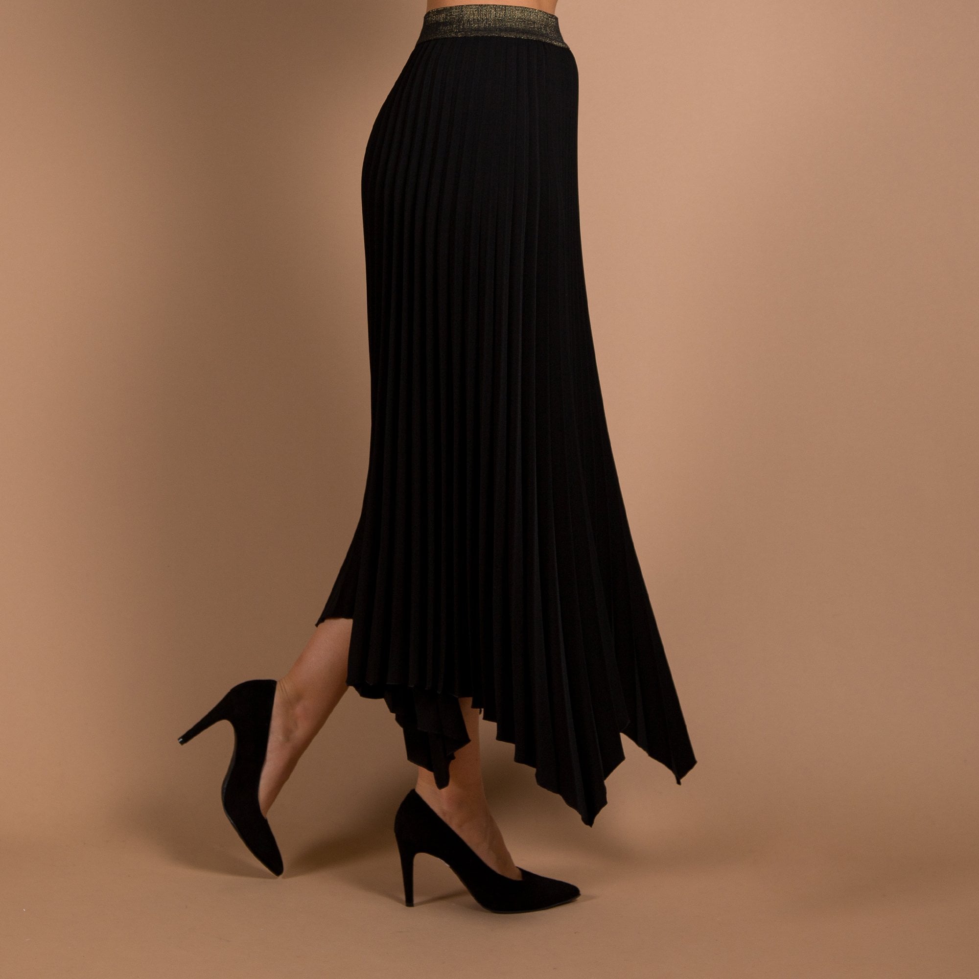 Luisa Cerano Elasticated Waist Asymmetric Pleat Skirt Black