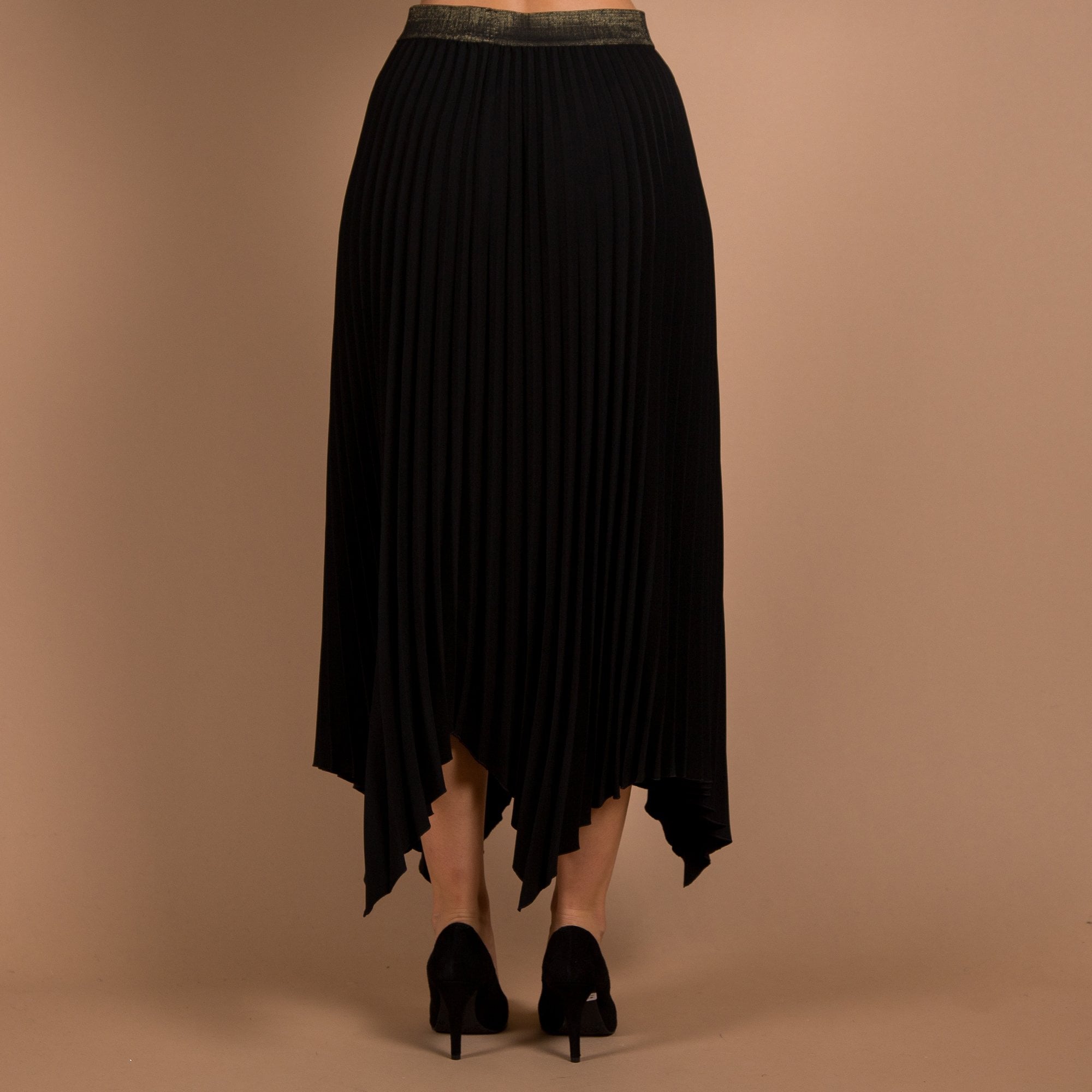 Luisa Cerano Elasticated Waist Asymmetric Pleat Skirt Black