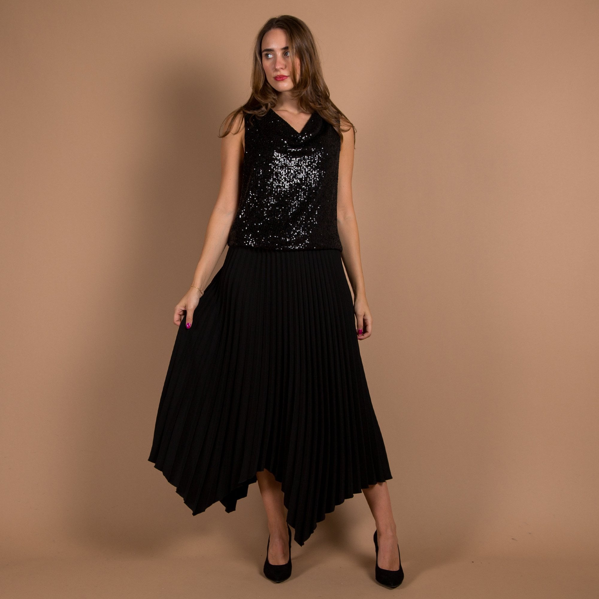 Luisa Cerano Elasticated Waist Asymmetric Pleat Skirt Black