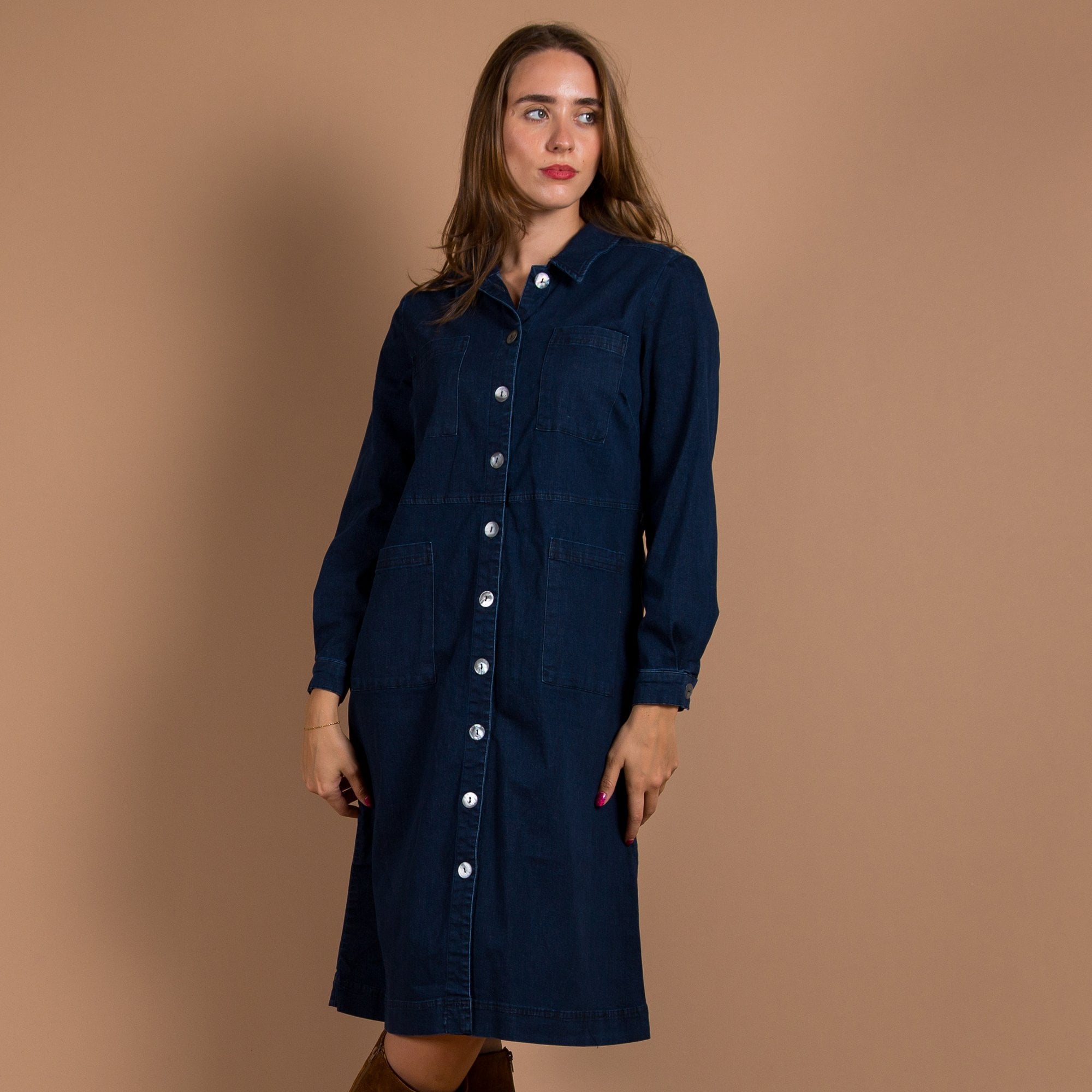 Sahara Pocket Front Shirt Collar Denim Dress