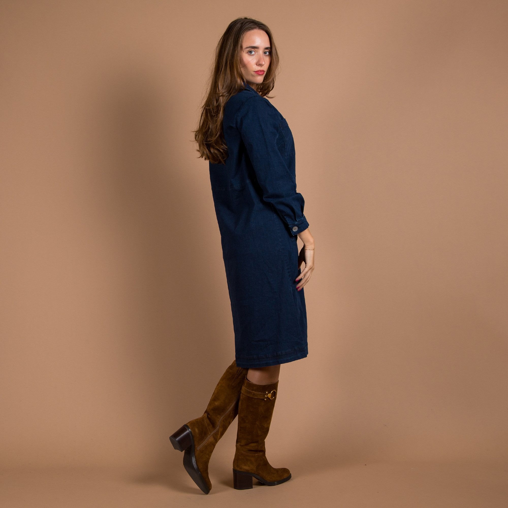 Sahara Pocket Front Shirt Collar Denim Dress