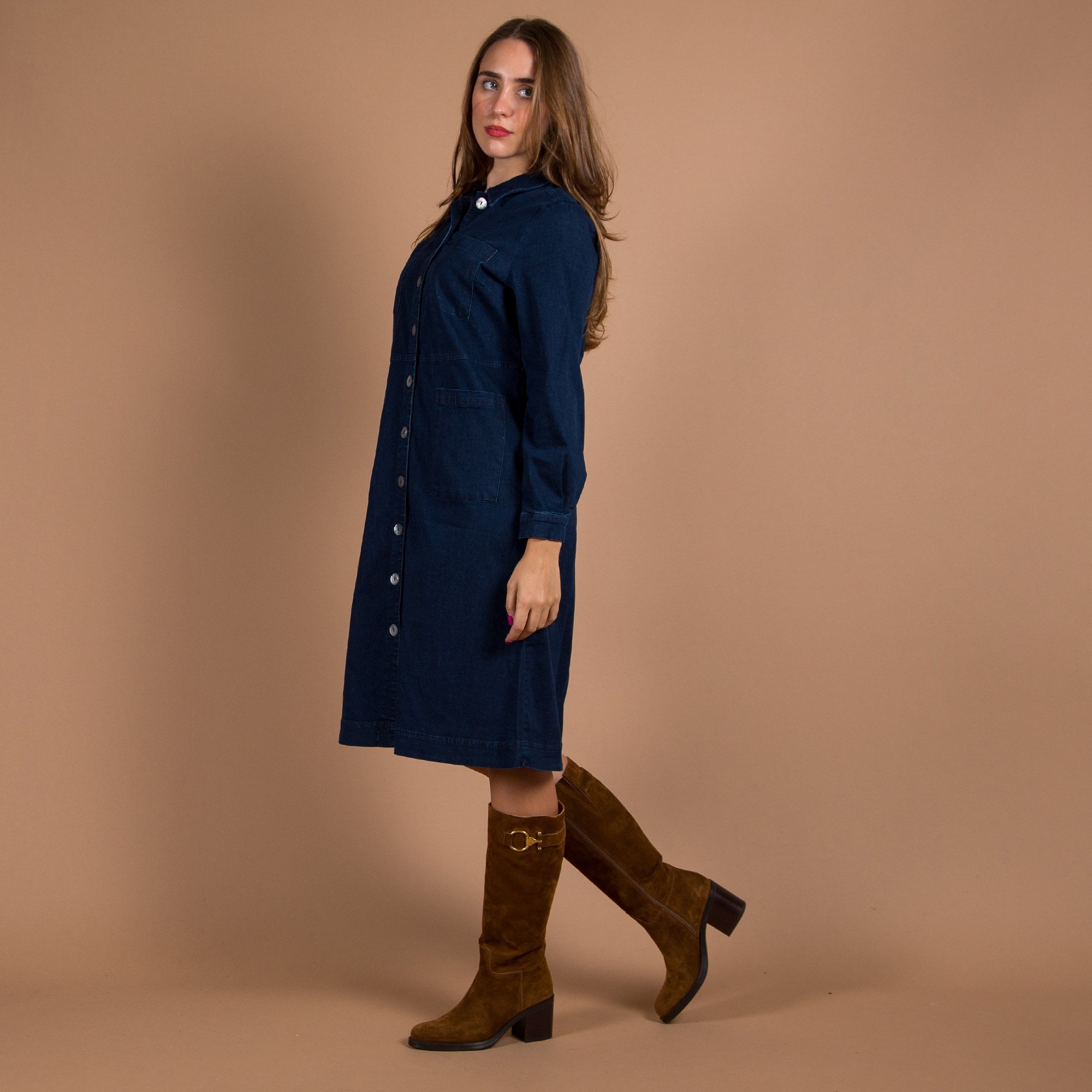 Sahara Pocket Front Shirt Collar Denim Dress