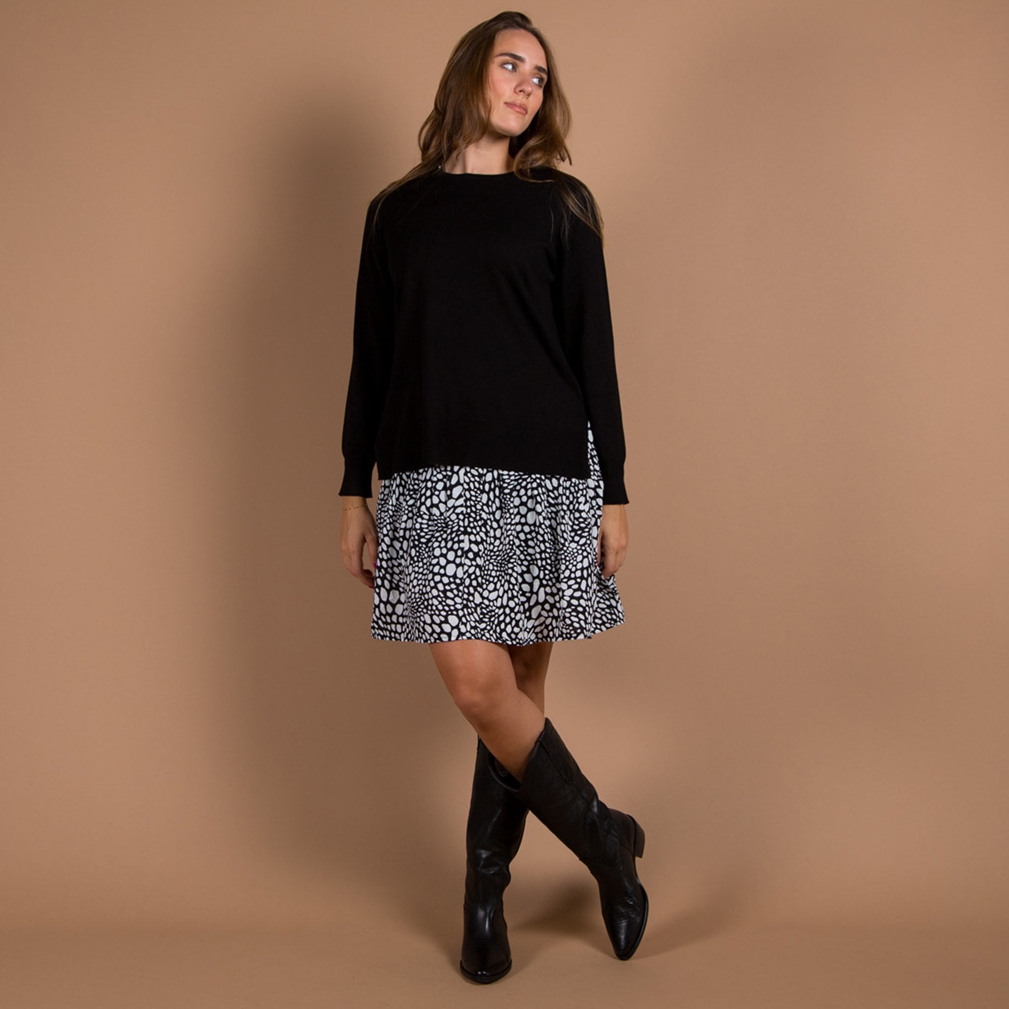 Marble Fashions Zip Front Pebble Print Dress With Jumper Black/white