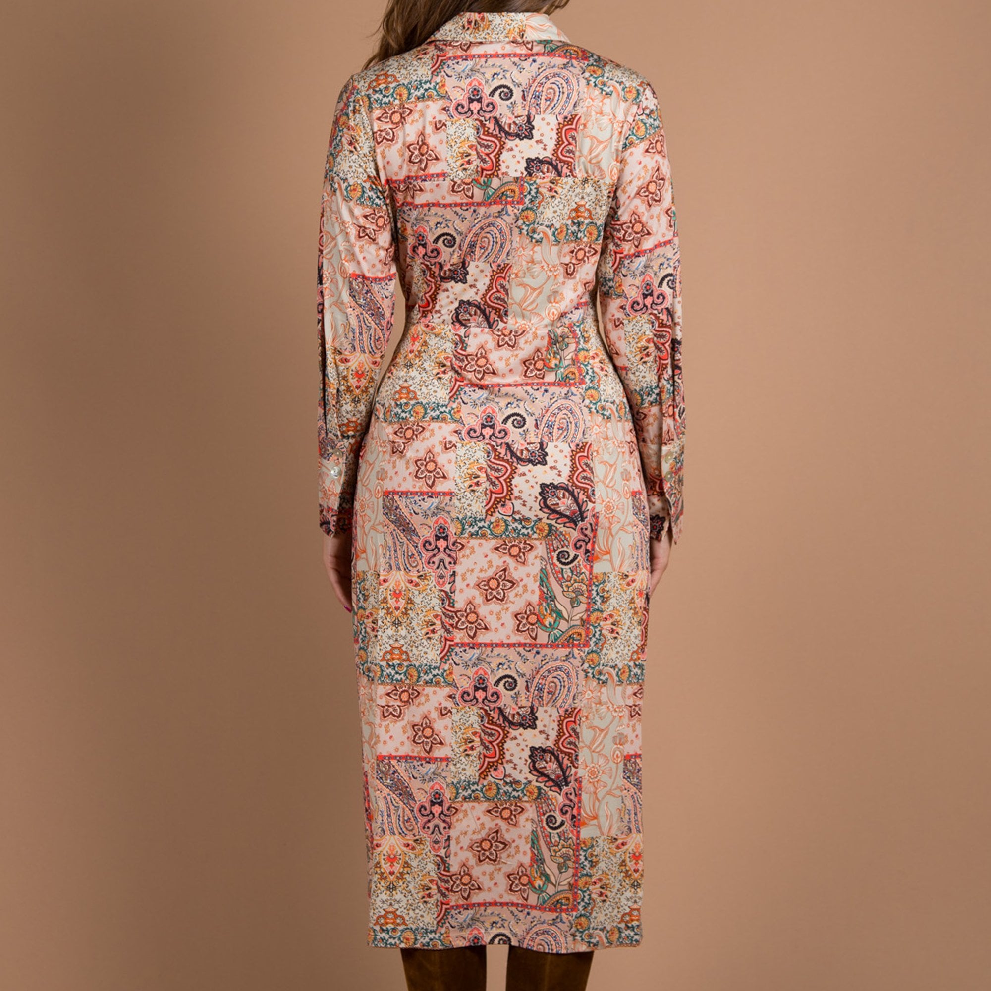 K Design Paisley Print Belted Maxi Shirt Dress Orange Multi