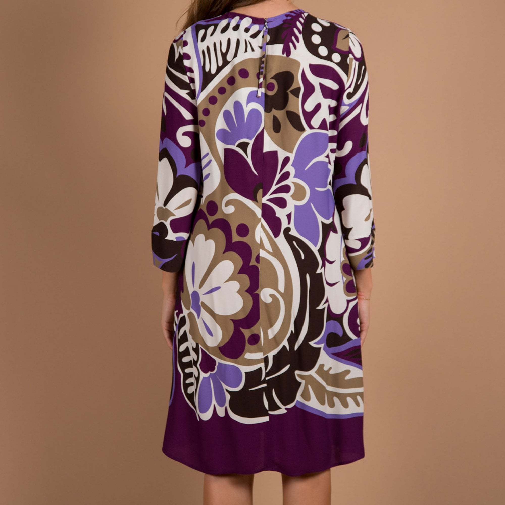 Luisa Cerano Blown Up Floral Loose Bodied A Line Dress Purple/ivory