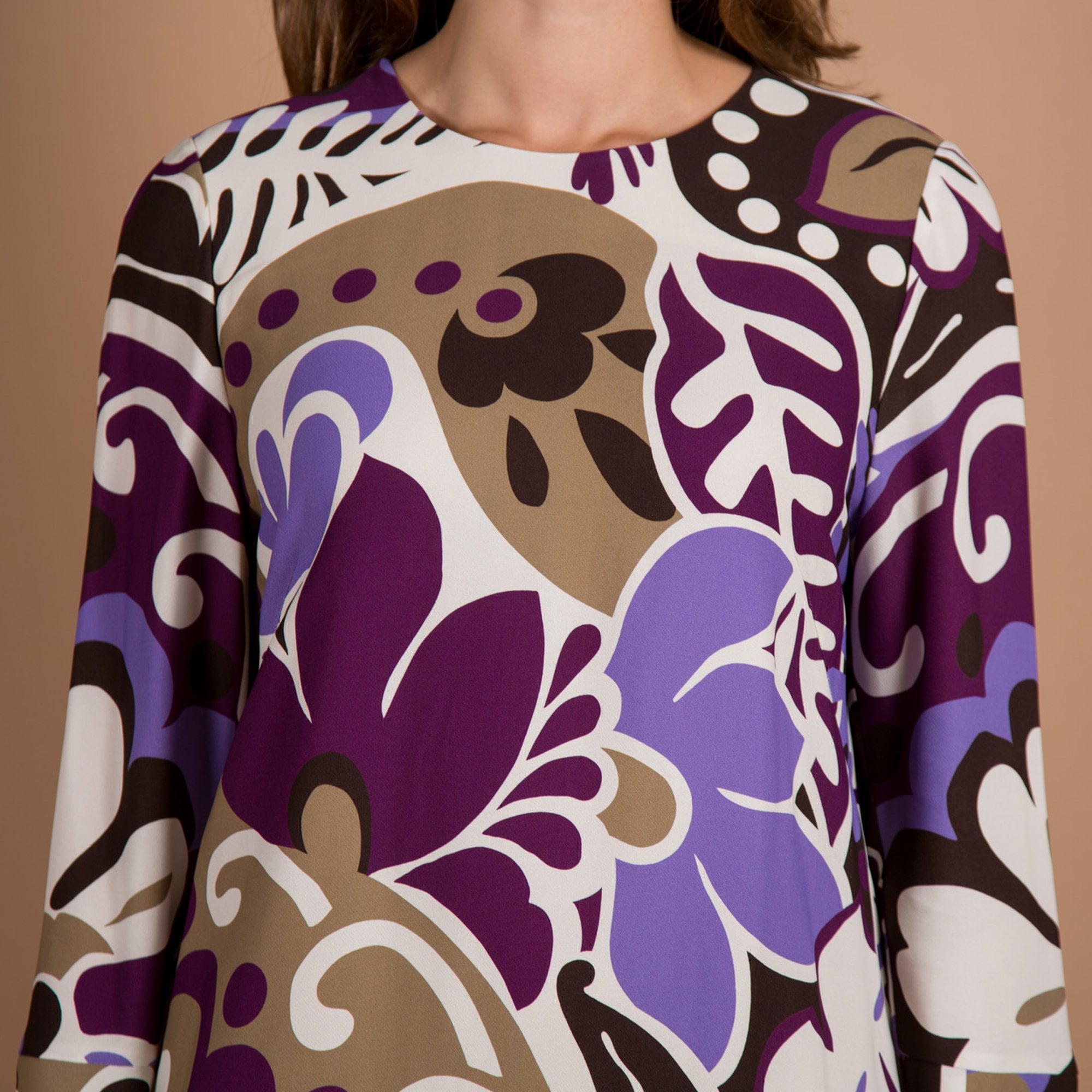 Luisa Cerano Blown Up Floral Loose Bodied A Line Dress Purple/ivory