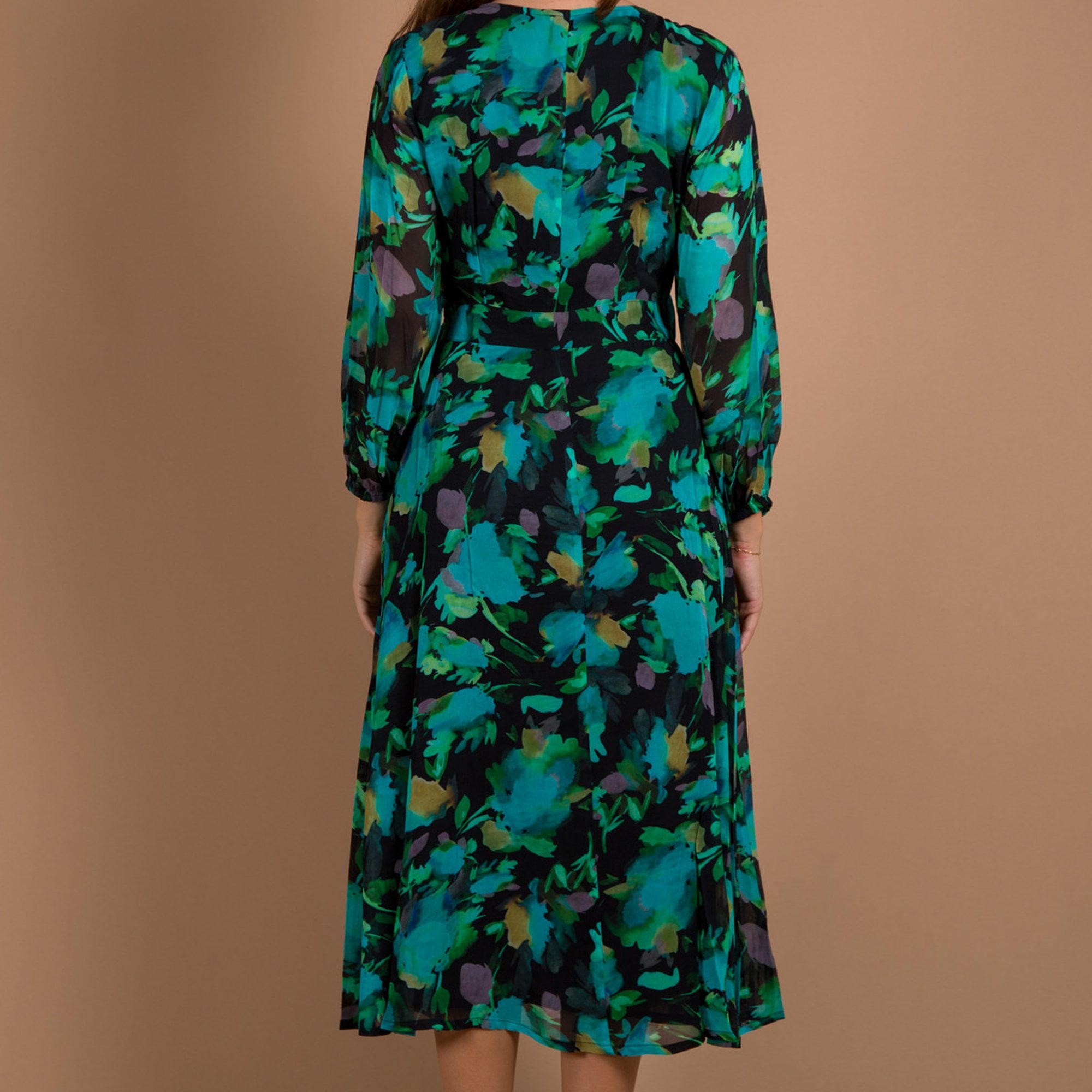 Pomodoro Floral Print Tie Side V Neck Wrap Dress Emerald/black