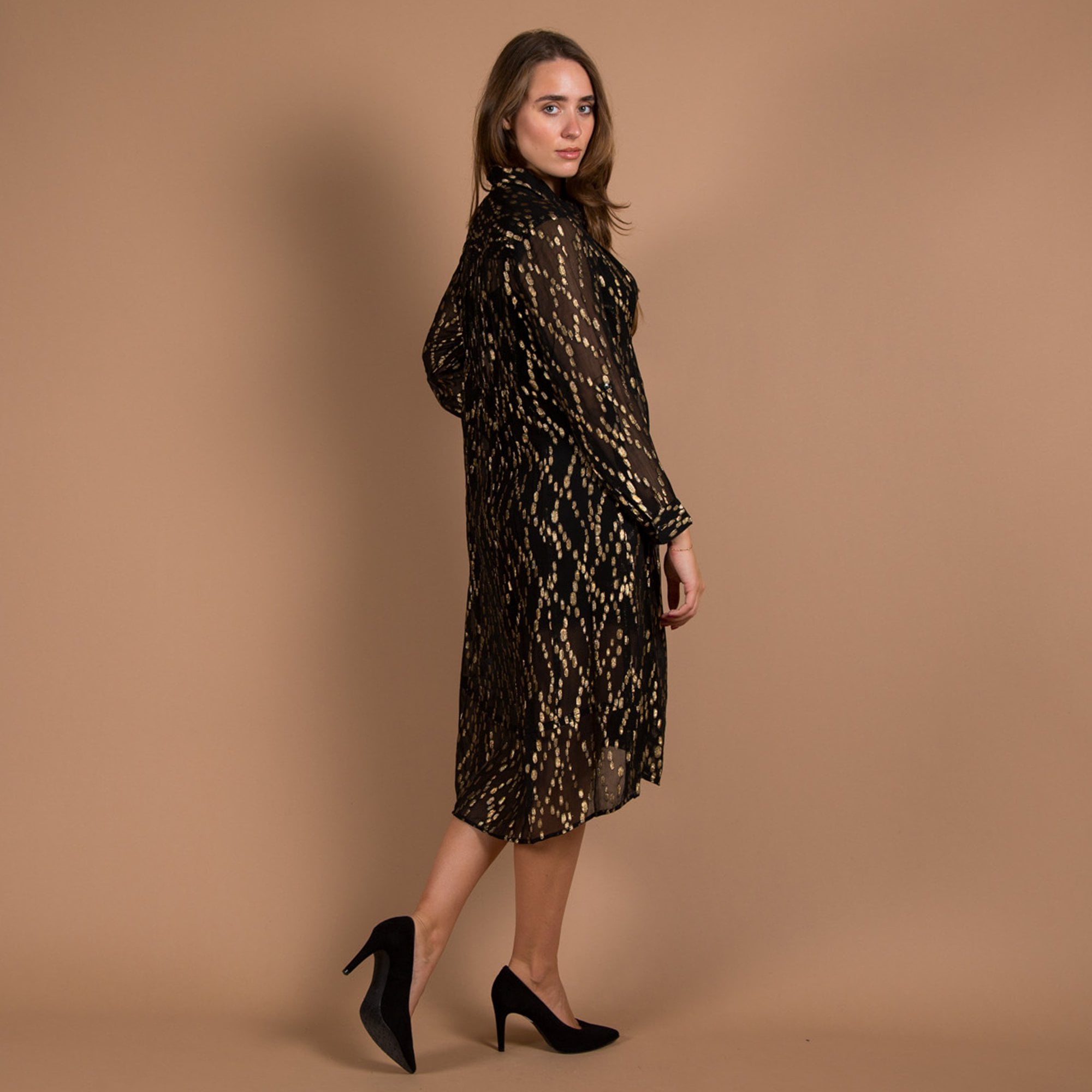 Pomodoro Spot Jacquard Overshirt/dress Black/gold