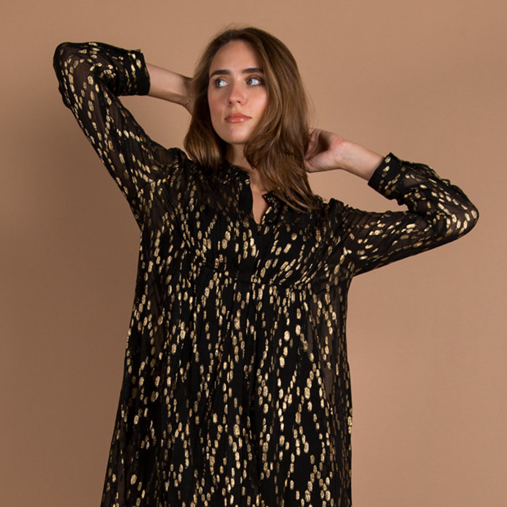 Pomodoro Spot Jacquard Overshirt/dress Black/gold