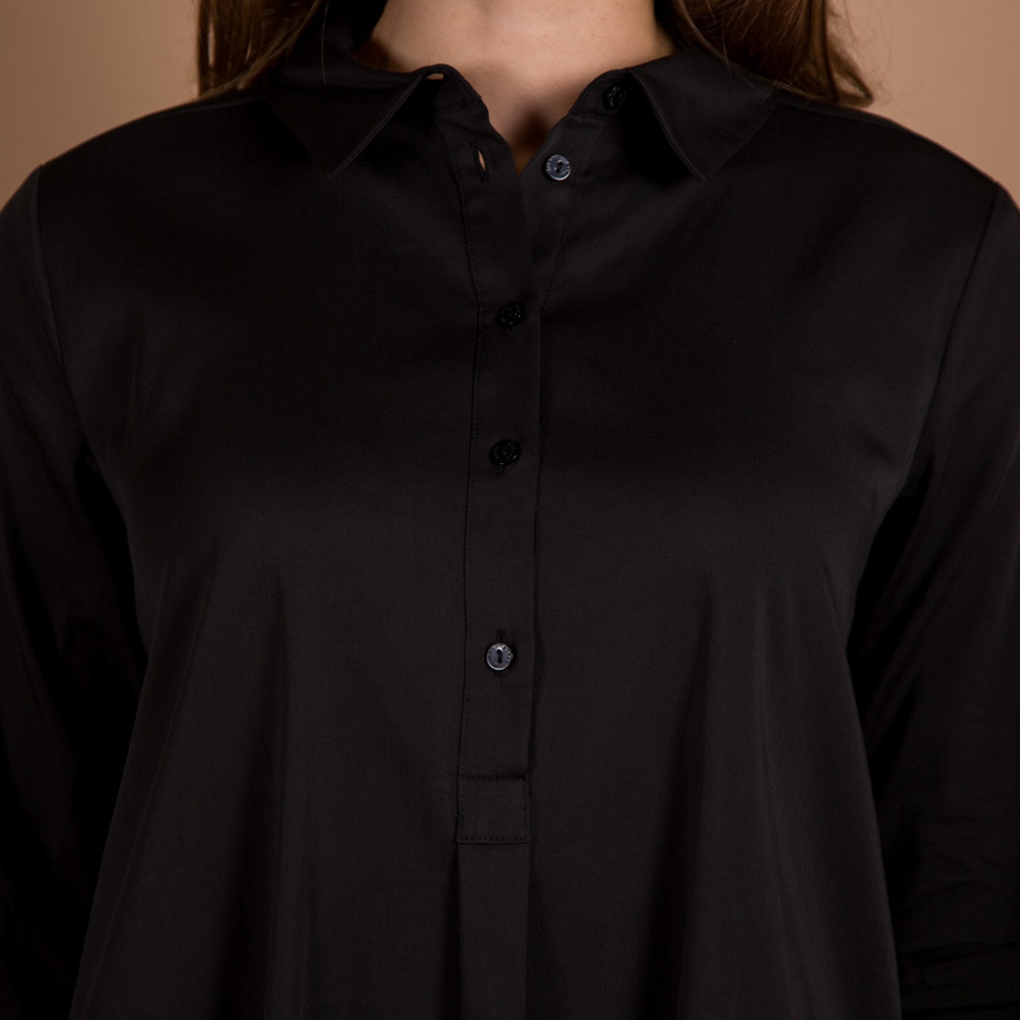 Milano Italy Plain Stretch Cotton Shirt Dress Black
