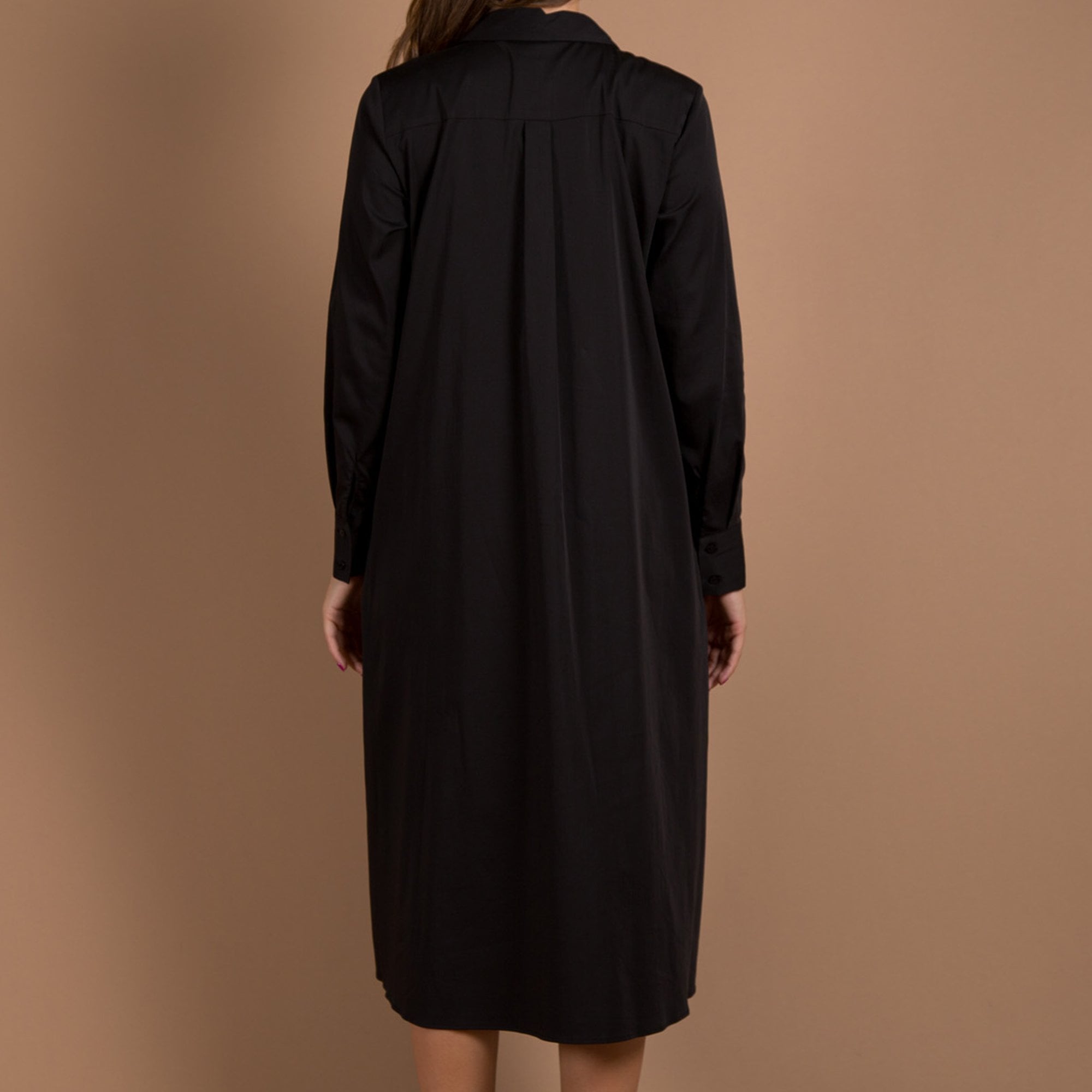 Milano Italy Plain Stretch Cotton Shirt Dress Black