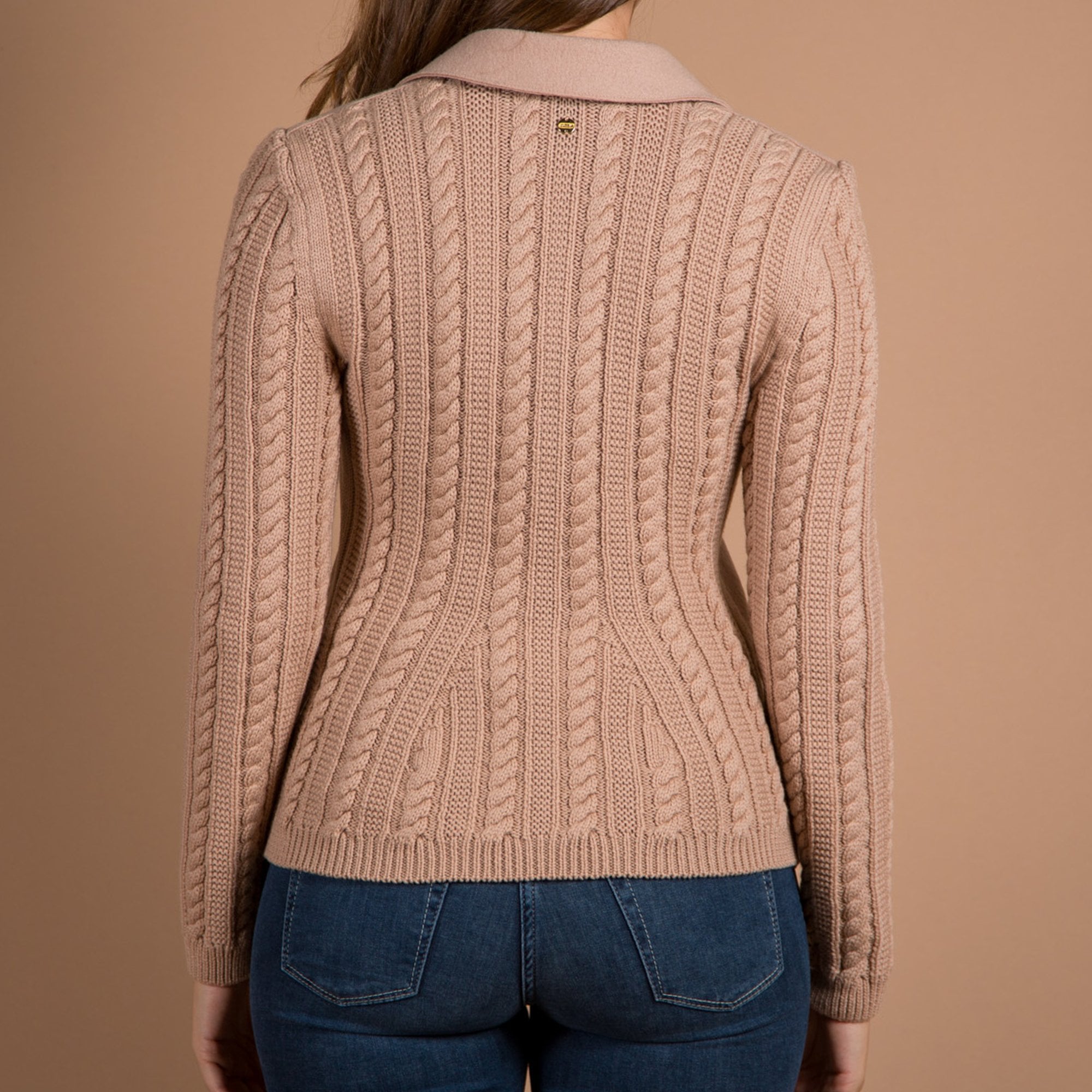 Marc Cain Cable Knit Back Boiled Wool Jacket Camel