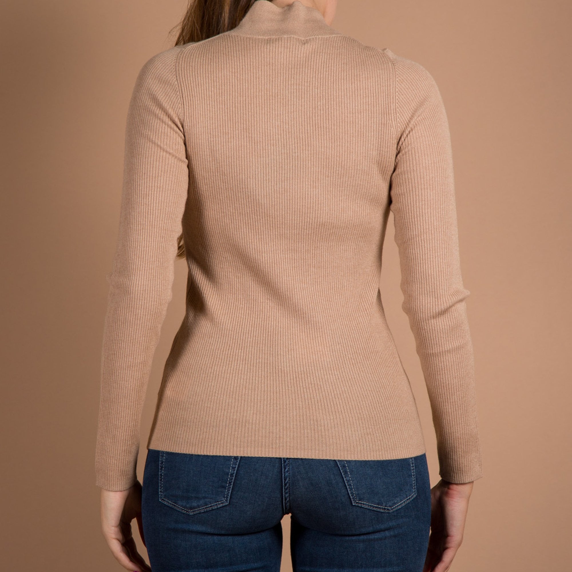 Repeat Cashmere Crew Neck Basic Fine Rib Cashmere Top Camel