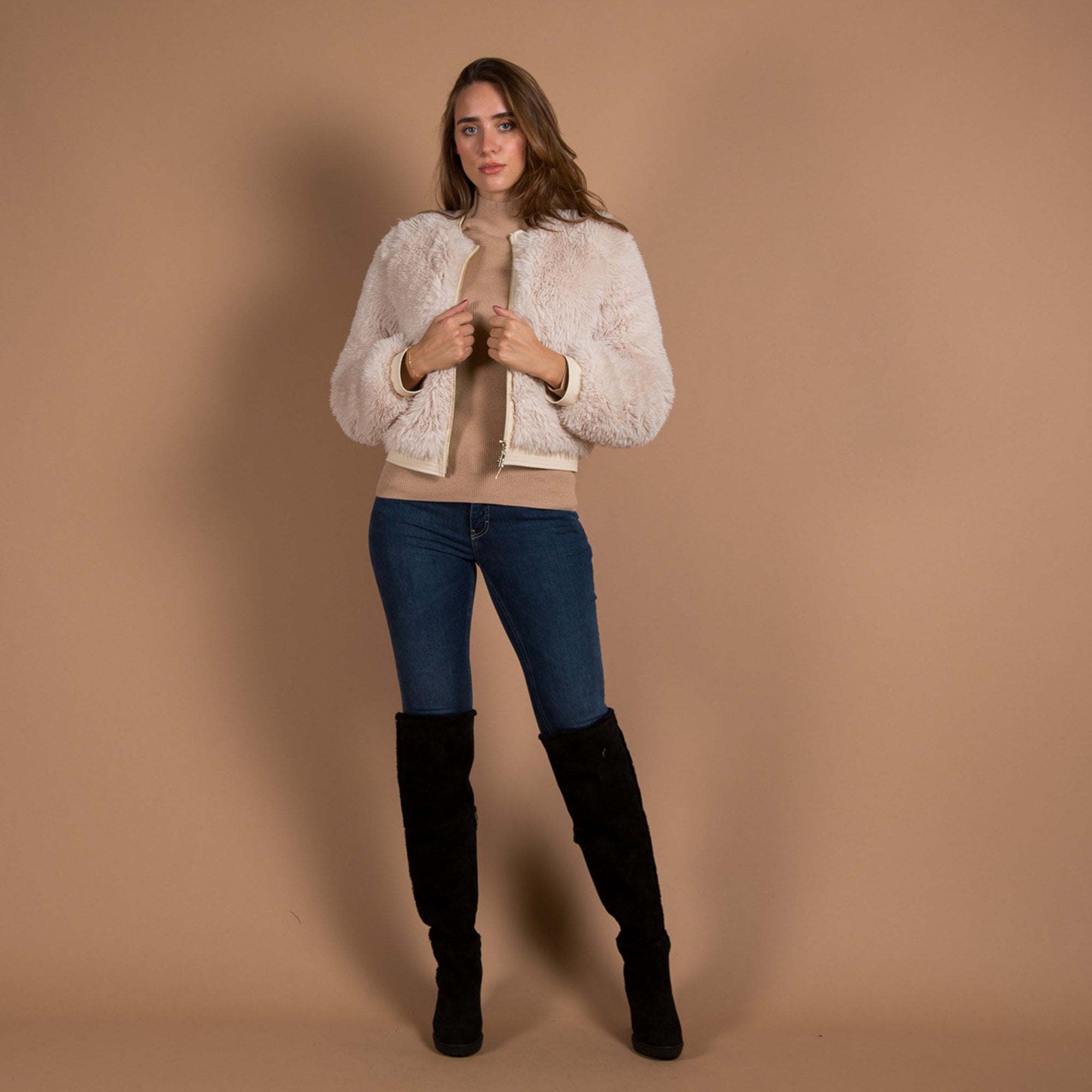 Repeat Cashmere Crew Neck Basic Fine Rib Cashmere Top Camel