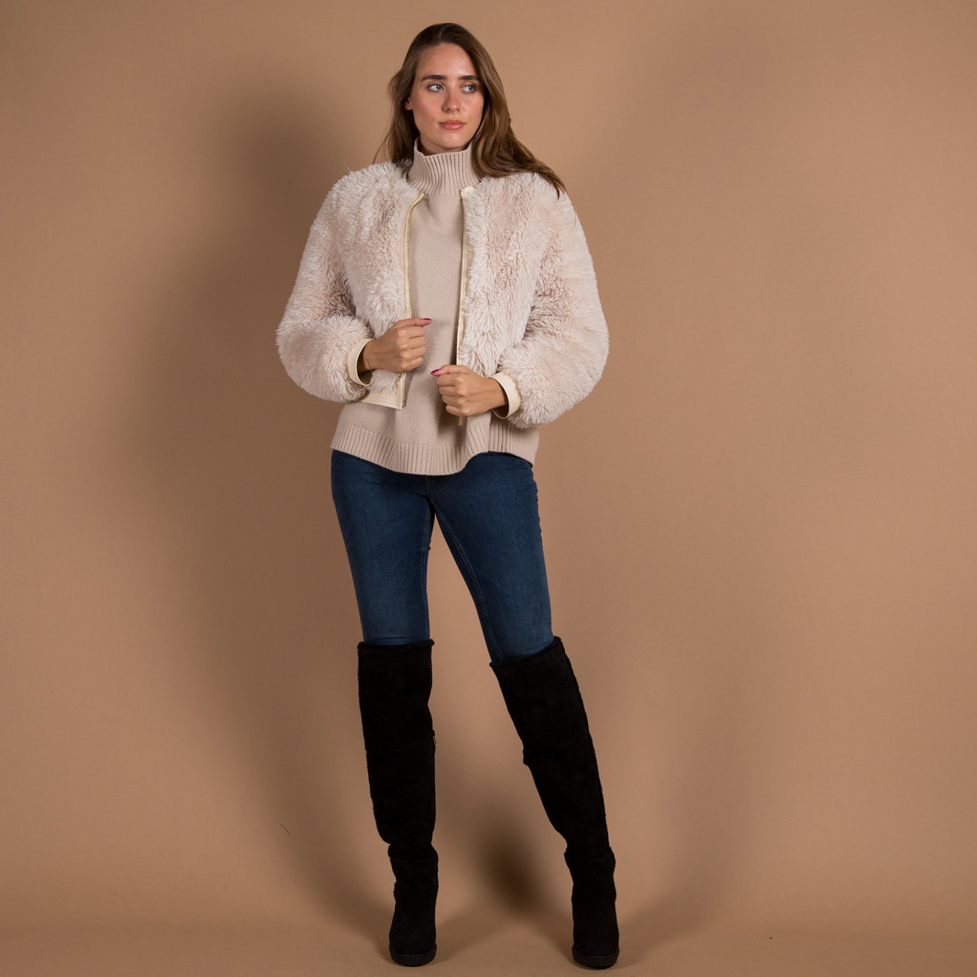 Weekend By Maxmara Benito Turtle Neck Loose Bodied Knit Jumper Beige 002