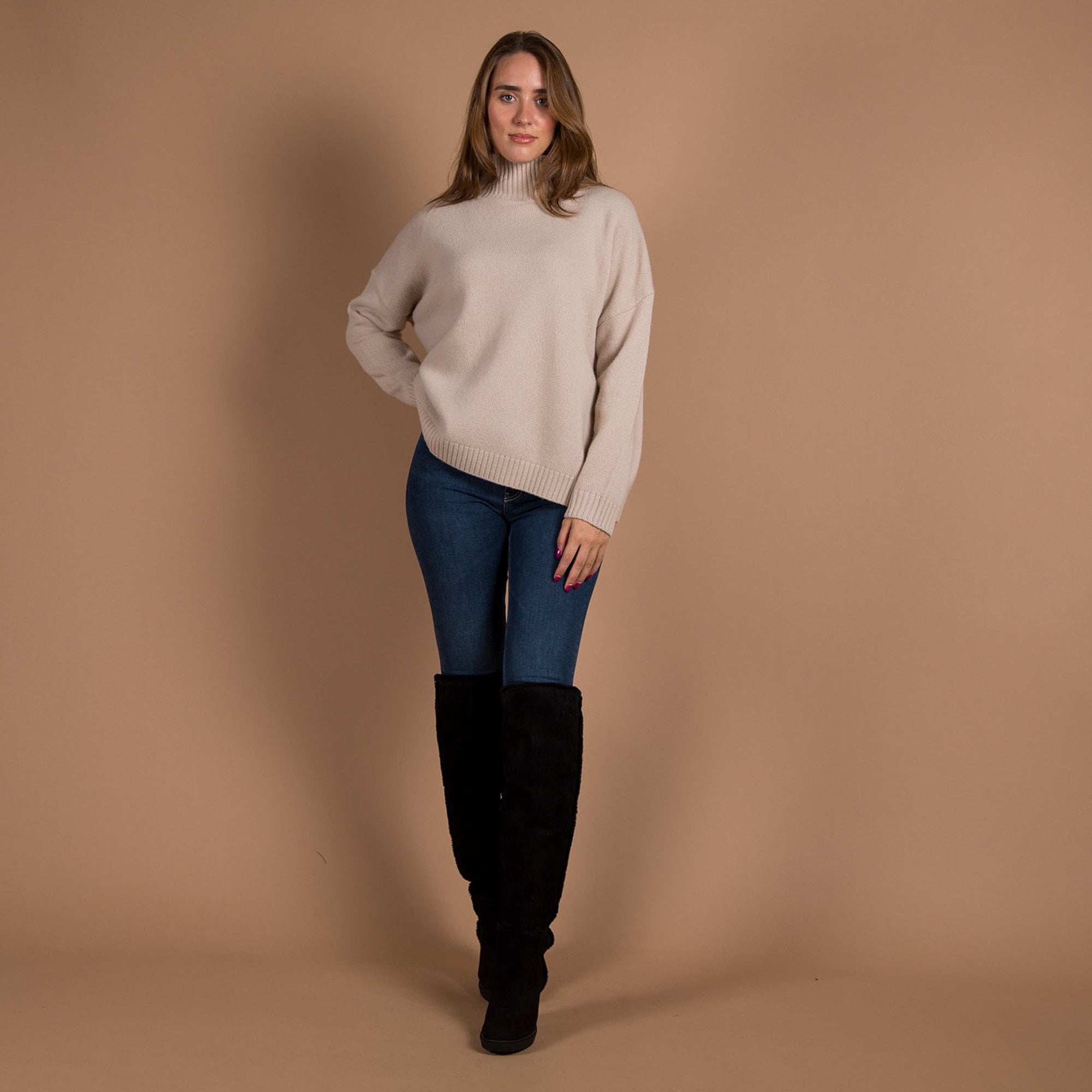 Weekend By Maxmara Benito Turtle Neck Loose Bodied Knit Jumper Beige 002