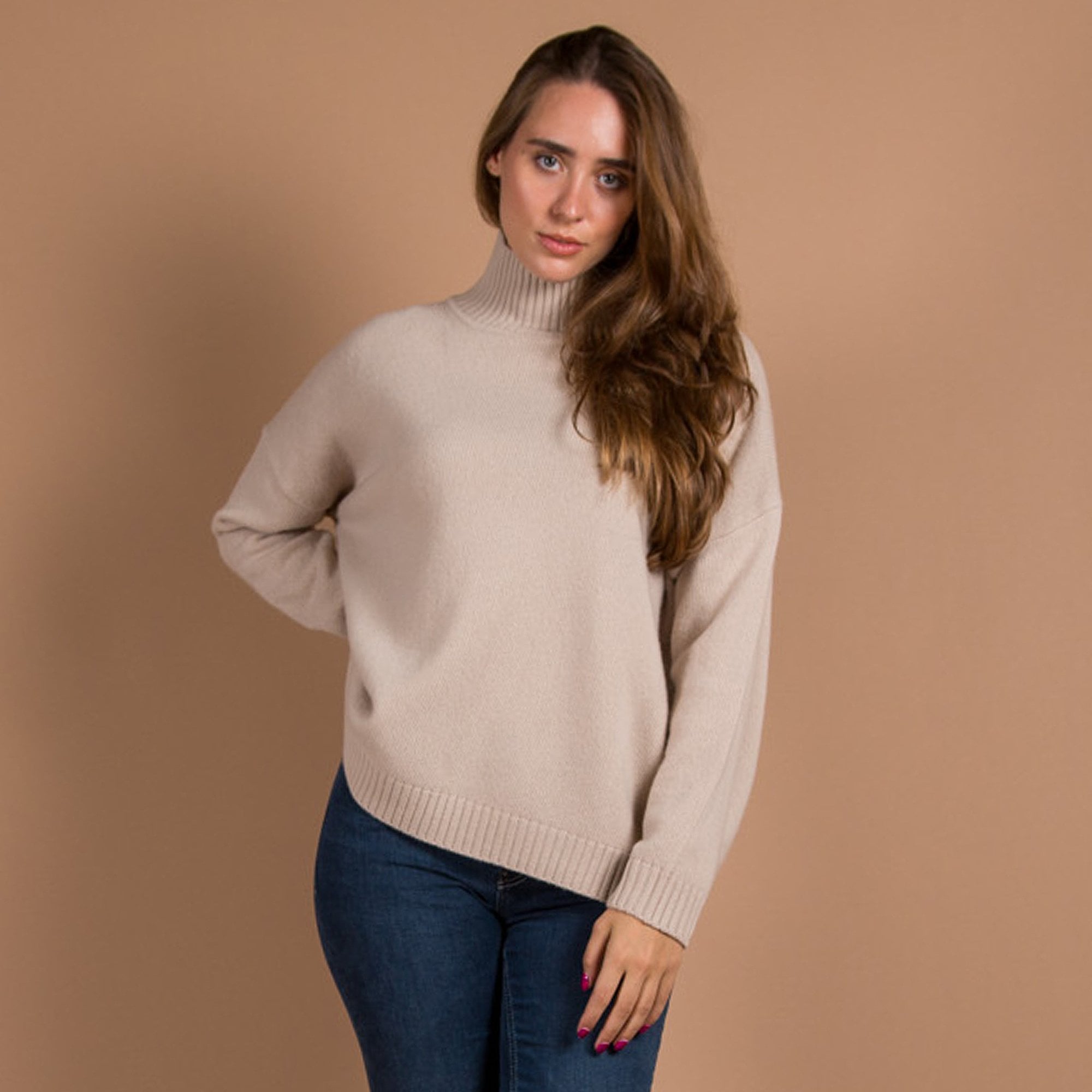 Weekend By Maxmara Benito Turtle Neck Loose Bodied Knit Jumper Beige 002