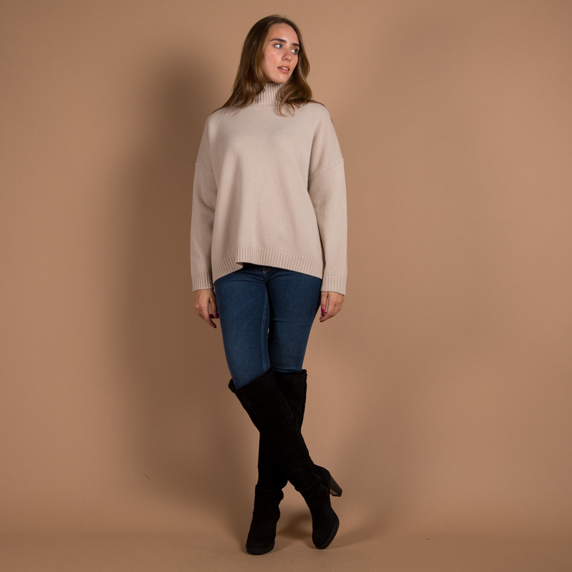 Weekend By Maxmara Benito Turtle Neck Loose Bodied Knit Jumper Beige 002