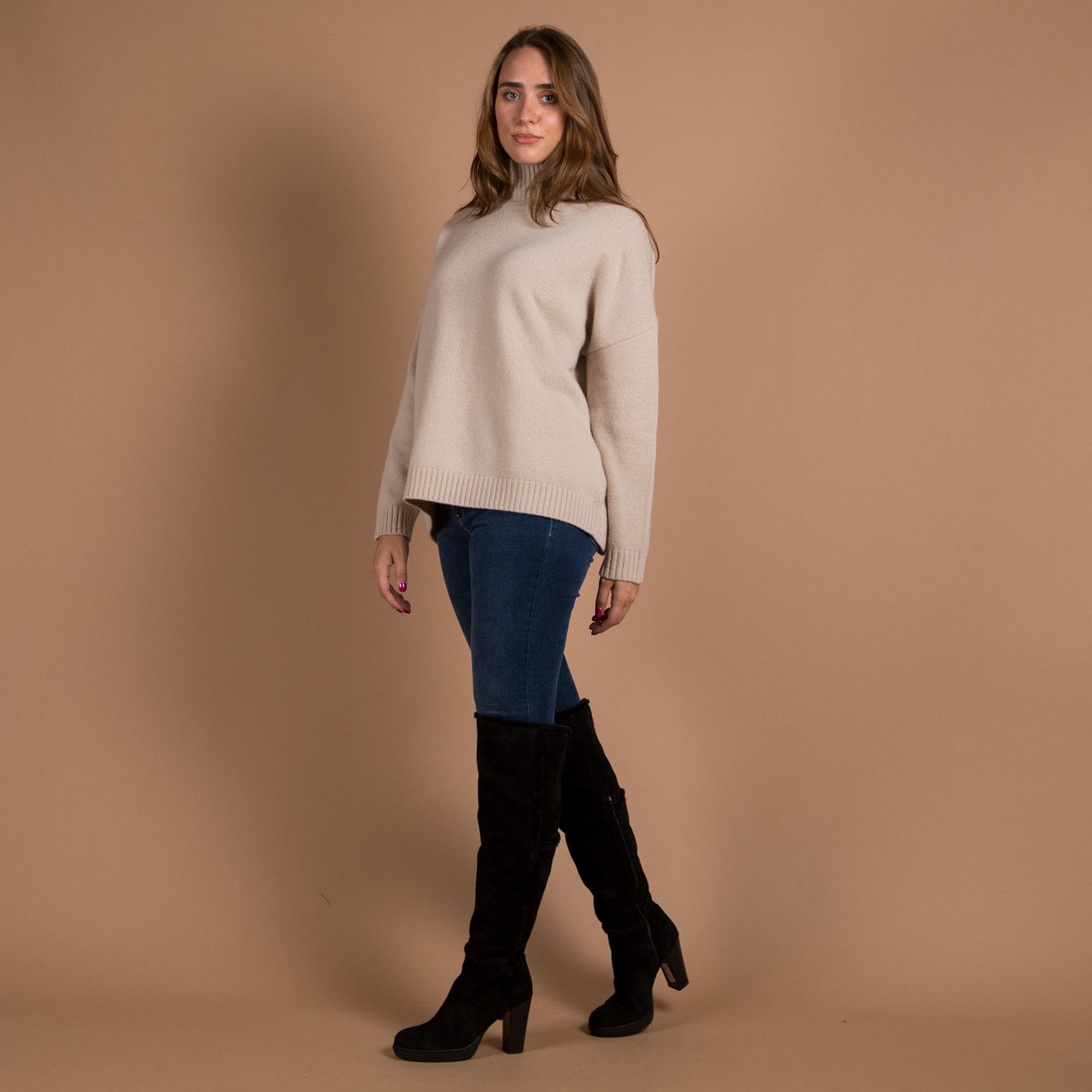 Weekend By Maxmara Benito Turtle Neck Loose Bodied Knit Jumper Beige 002