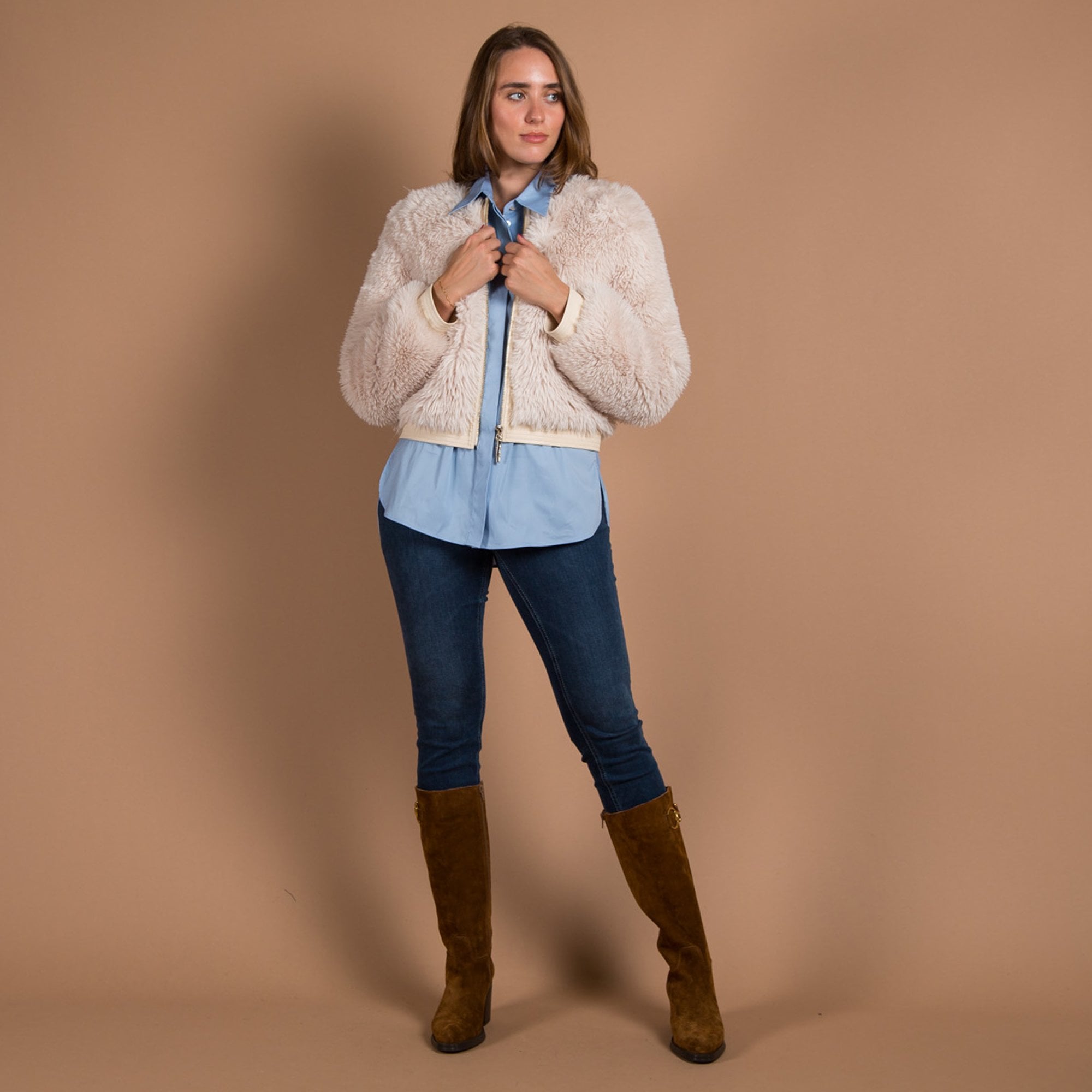 Marc Cain Diamante Trim Stretch Cotton Shirt Sky Blue