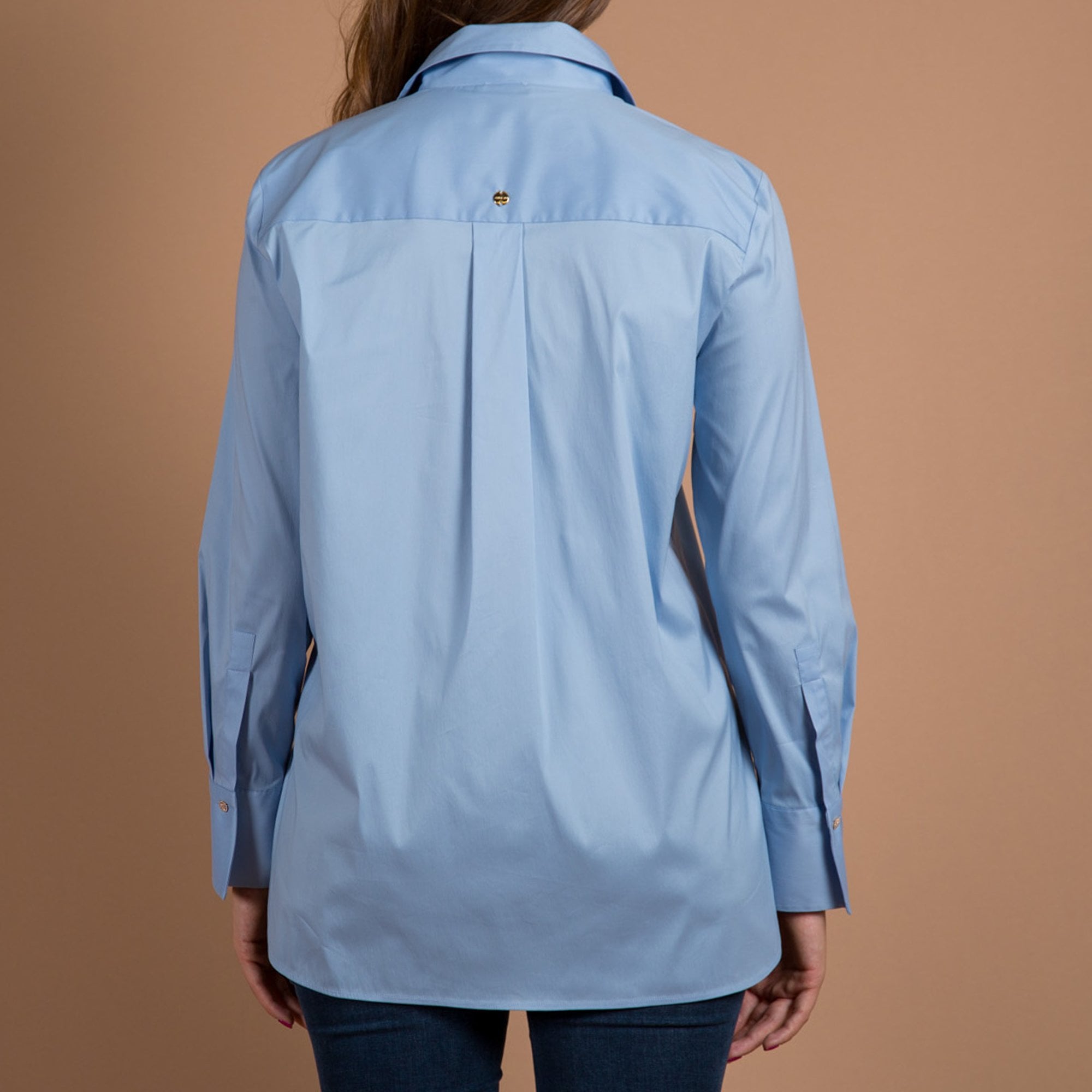 Marc Cain Diamante Trim Stretch Cotton Shirt Sky Blue