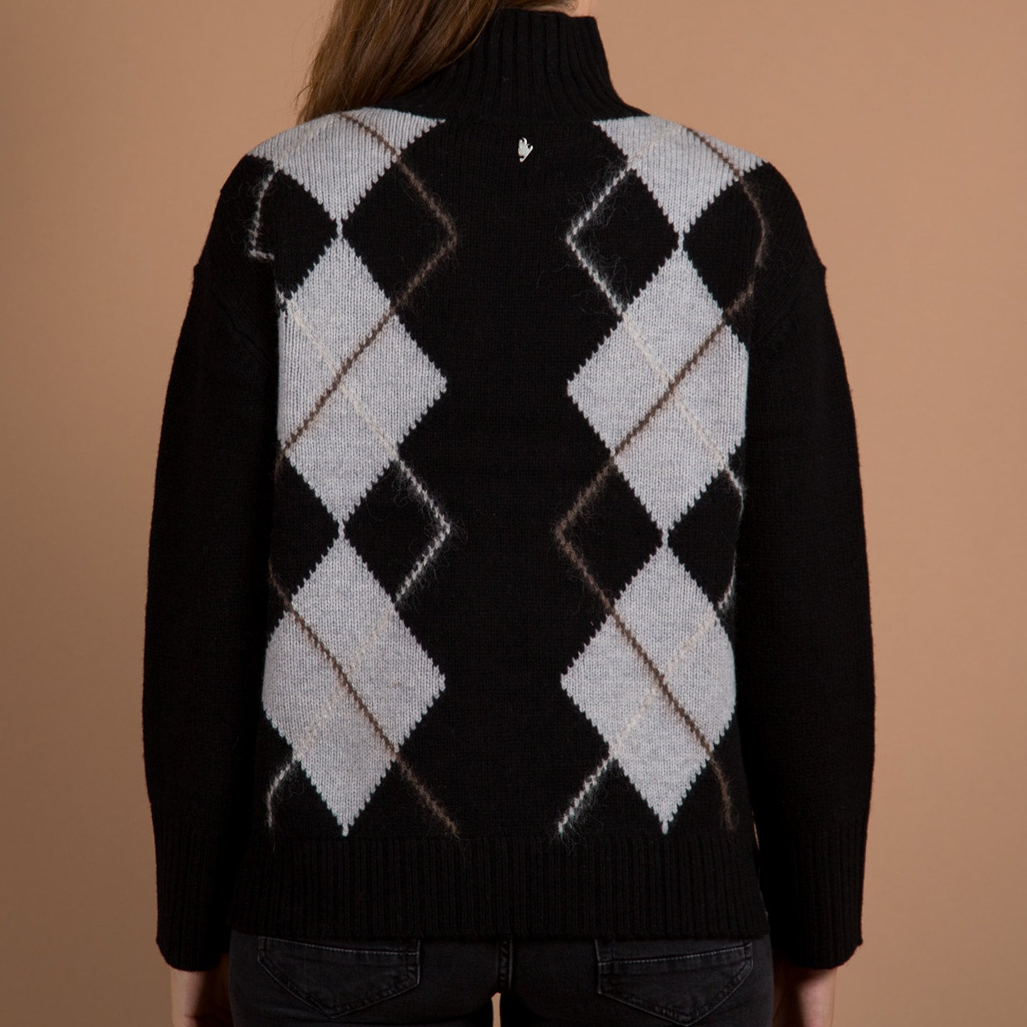 Mos Mosh Zima Diamond Print Funnel Neck Jumper Black/grey