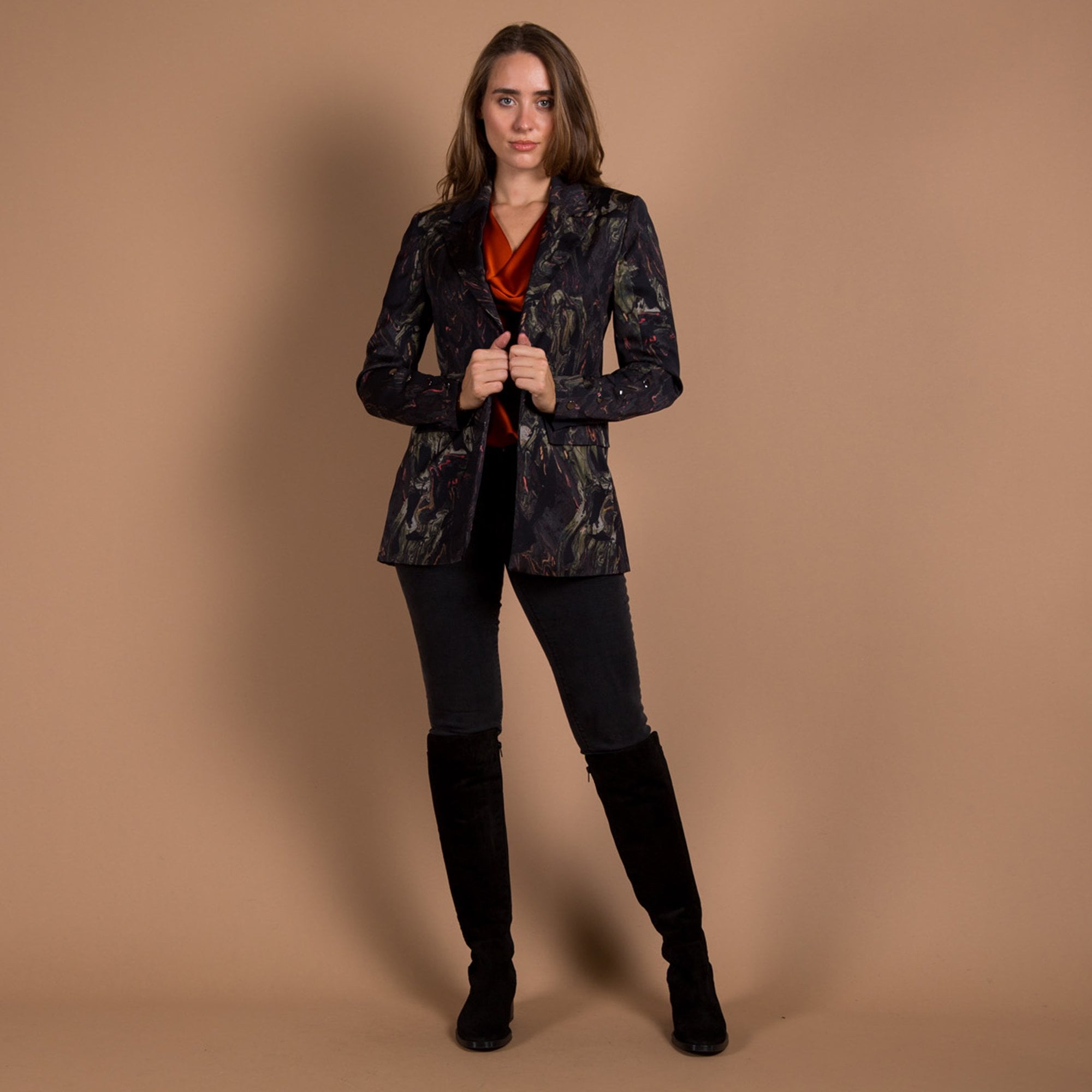 Mos Mosh Bine Marble Satin Blazer With Button Detail Black Mix