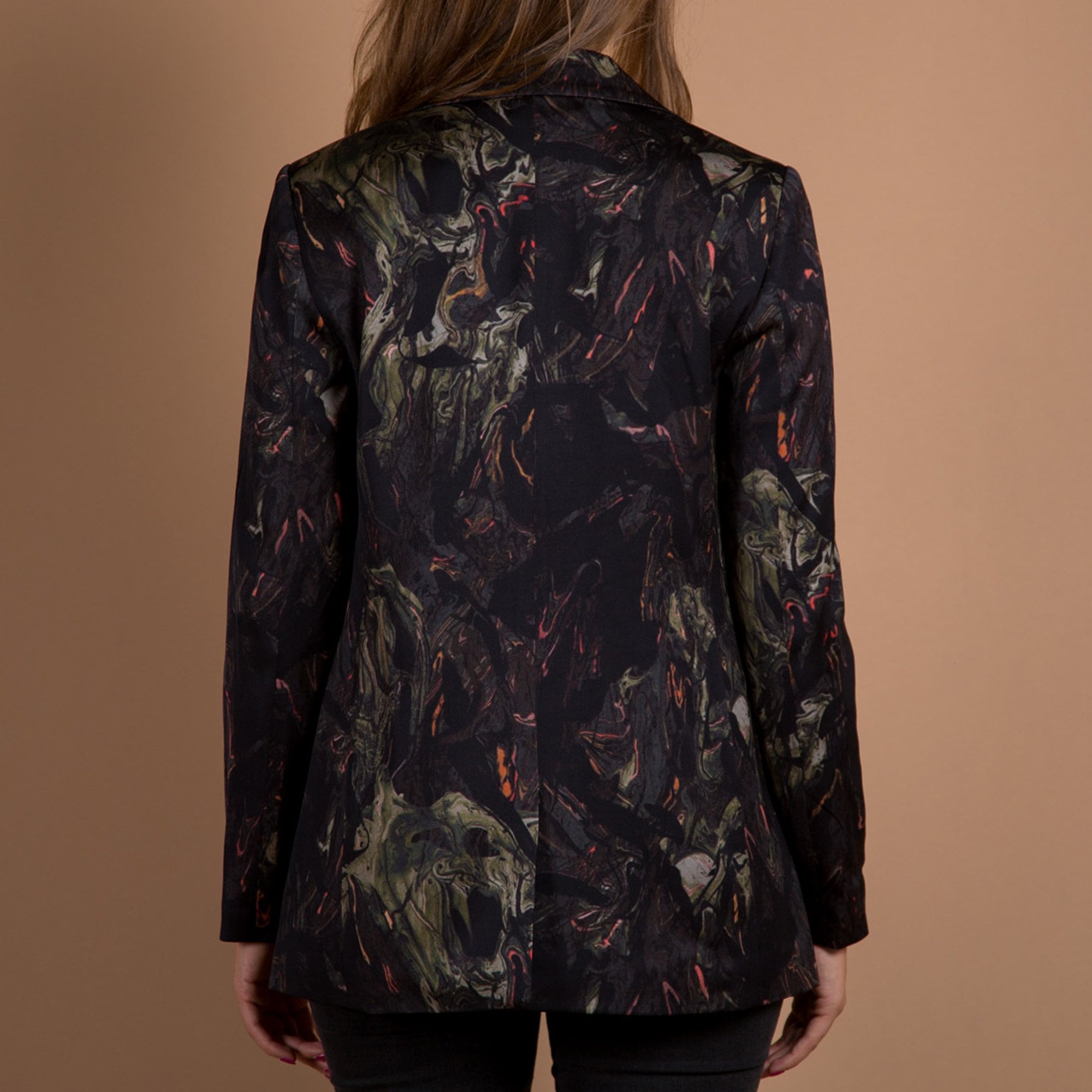 Mos Mosh Bine Marble Satin Blazer With Button Detail Black Mix