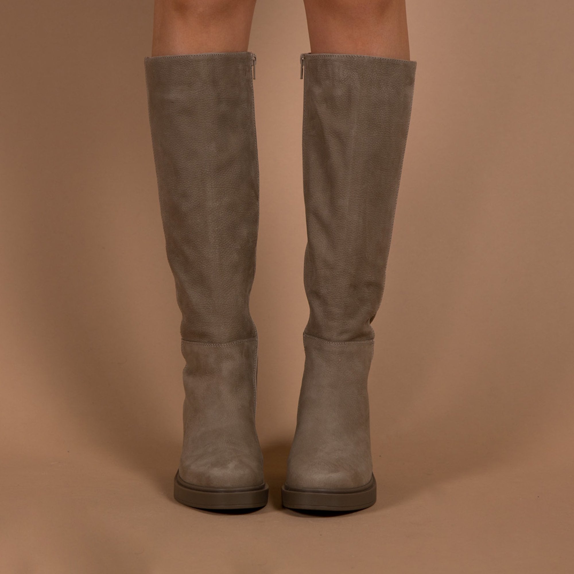 Dl Sport Nicole Nubuck Long Boots With Block Heel Taupe