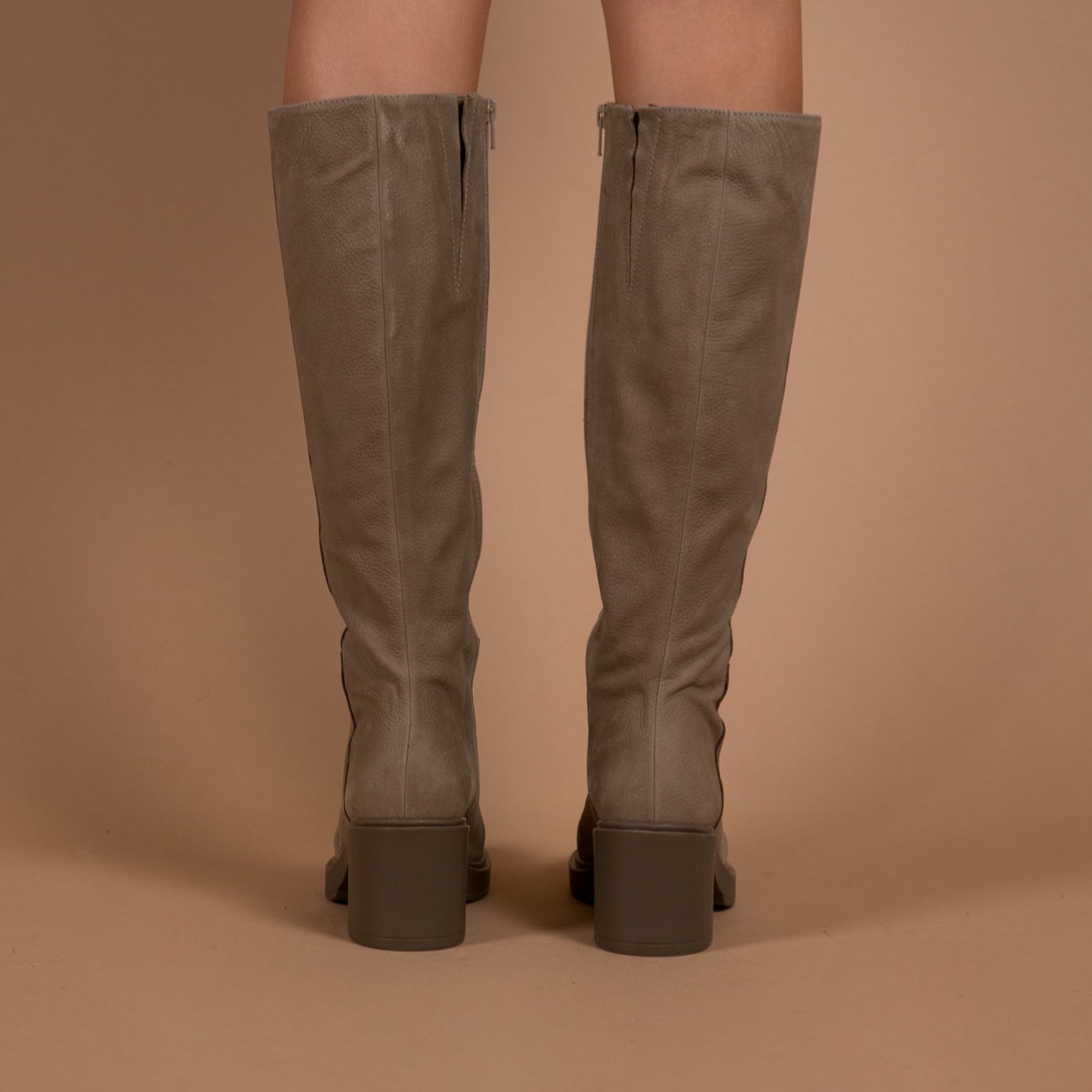 Dl Sport Nicole Nubuck Long Boots With Block Heel Taupe