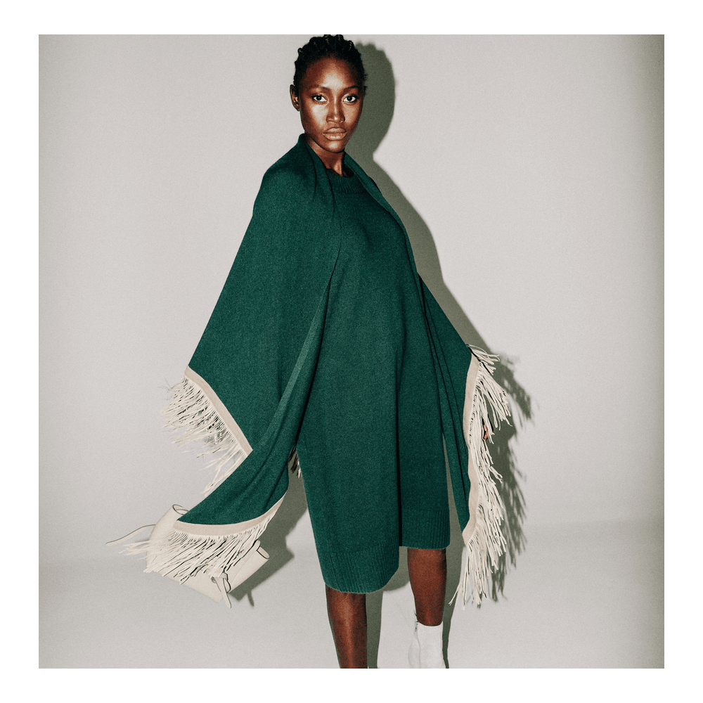 Herzens Angelegenheit Cashmere Shawl With Faux Suede Tassels Green/taupe