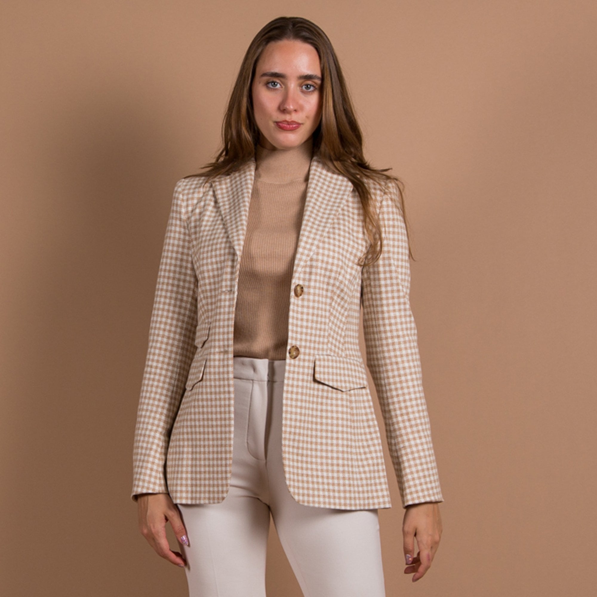 Riani Mini Check Blazer Jacket Beige/white