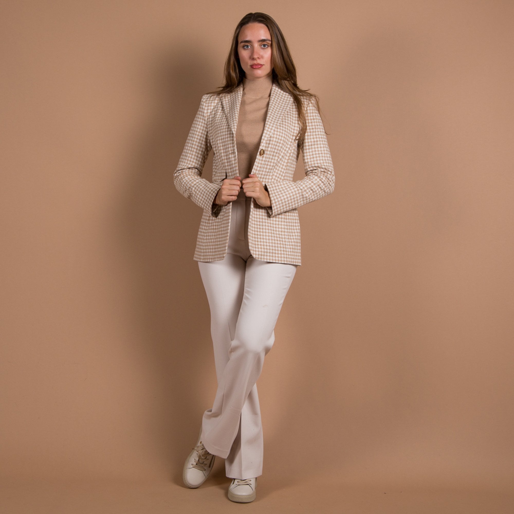 Riani Mini Check Blazer Jacket Beige/white