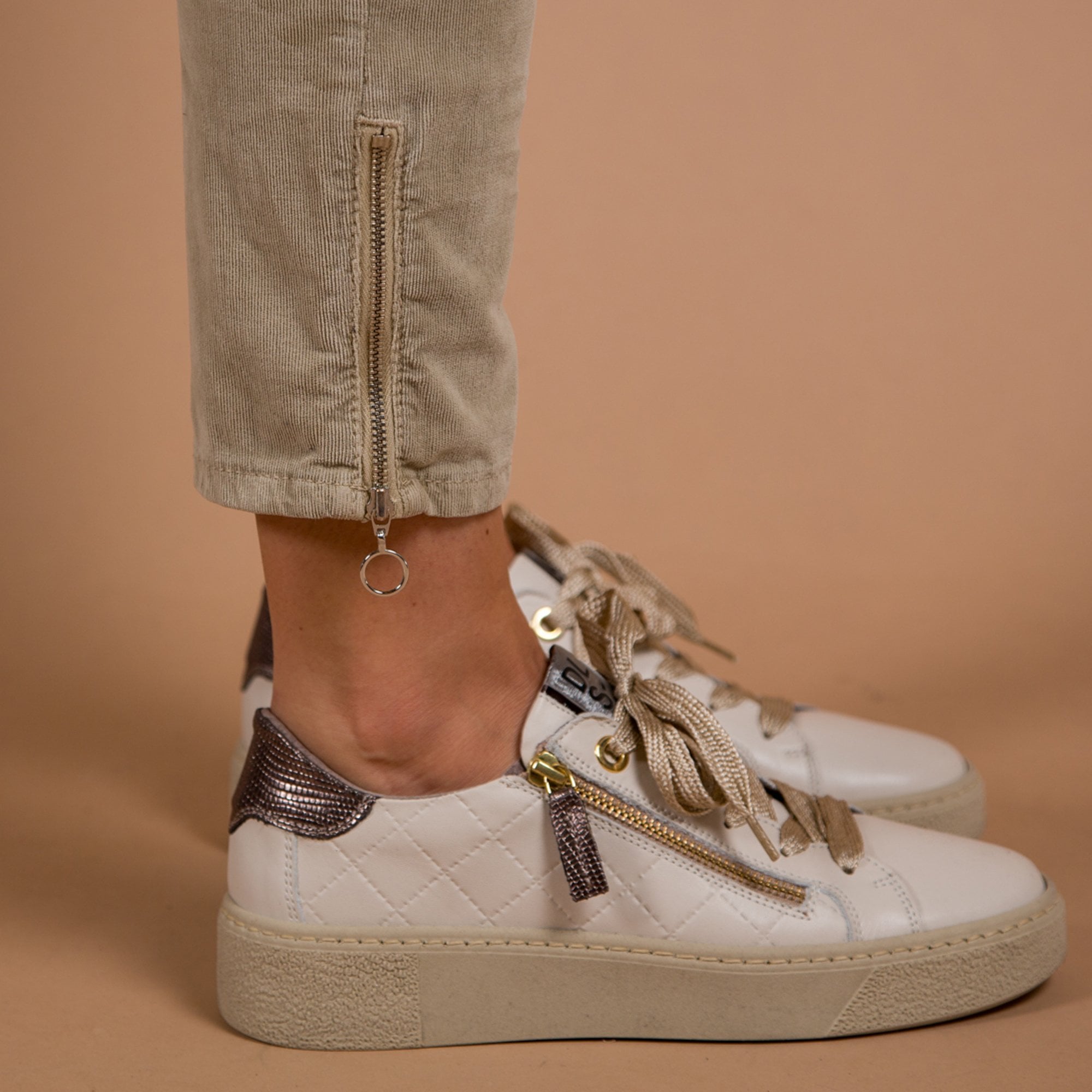 Mac Slim Leg Cord Jean With Ankle Zip Pebble Stone 218r 28L