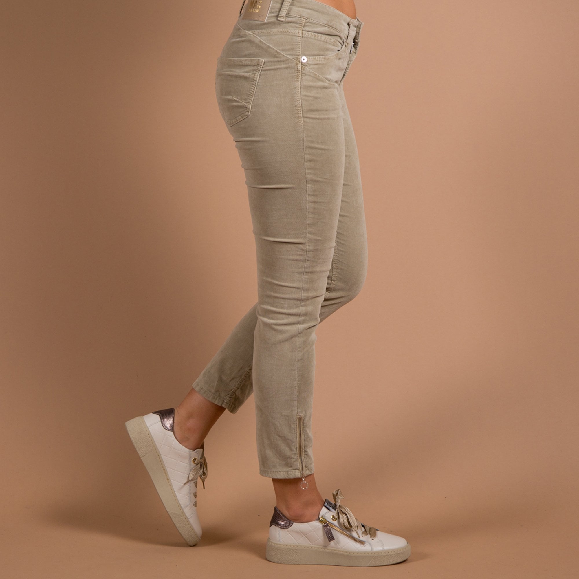 Mac Slim Leg Cord Jean With Ankle Zip Pebble Stone 218r 26L