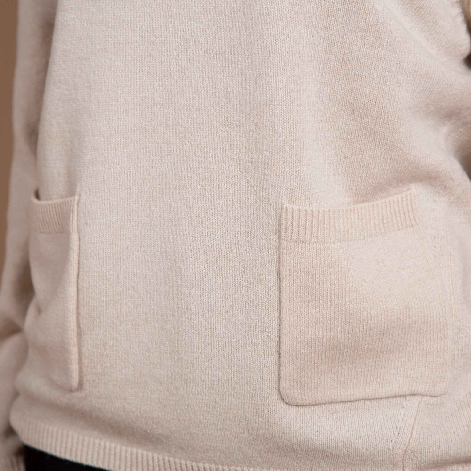 Oui Pocket Front Jumper With Rib Trim Light Beige