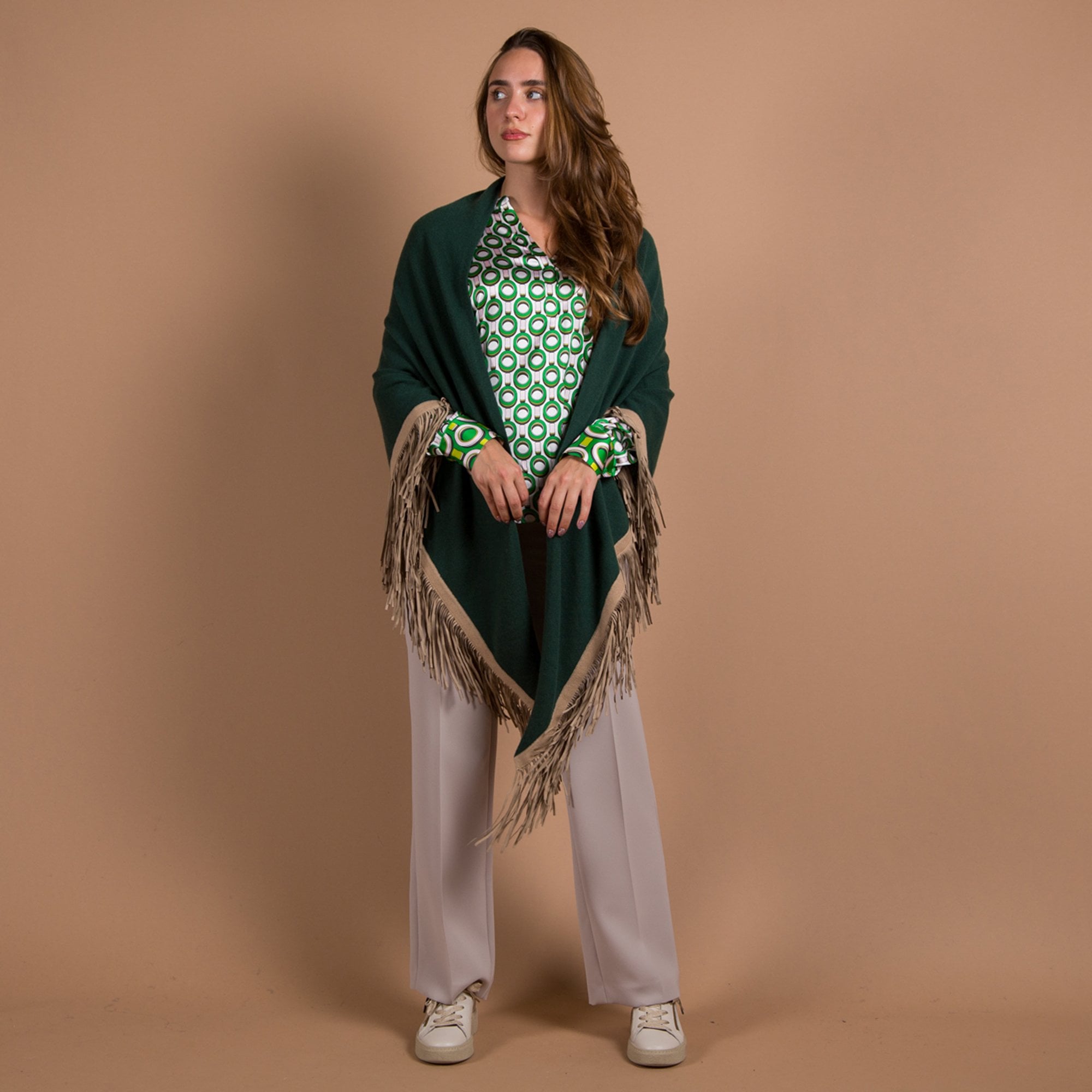 Herzens Angelegenheit Cashmere Shawl With Faux Suede Tassels Green/taupe