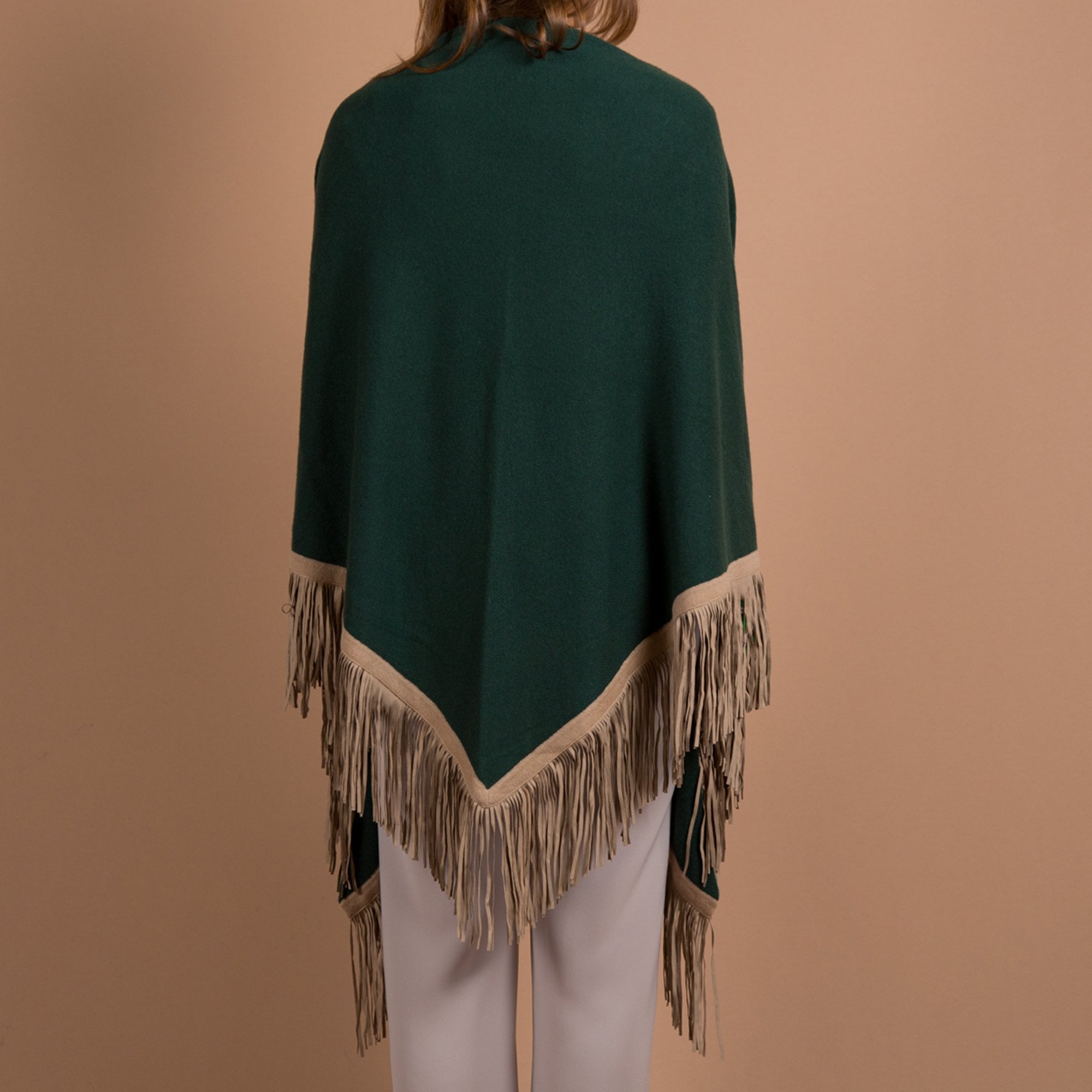 Herzens Angelegenheit Cashmere Shawl With Faux Suede Tassels Green/taupe