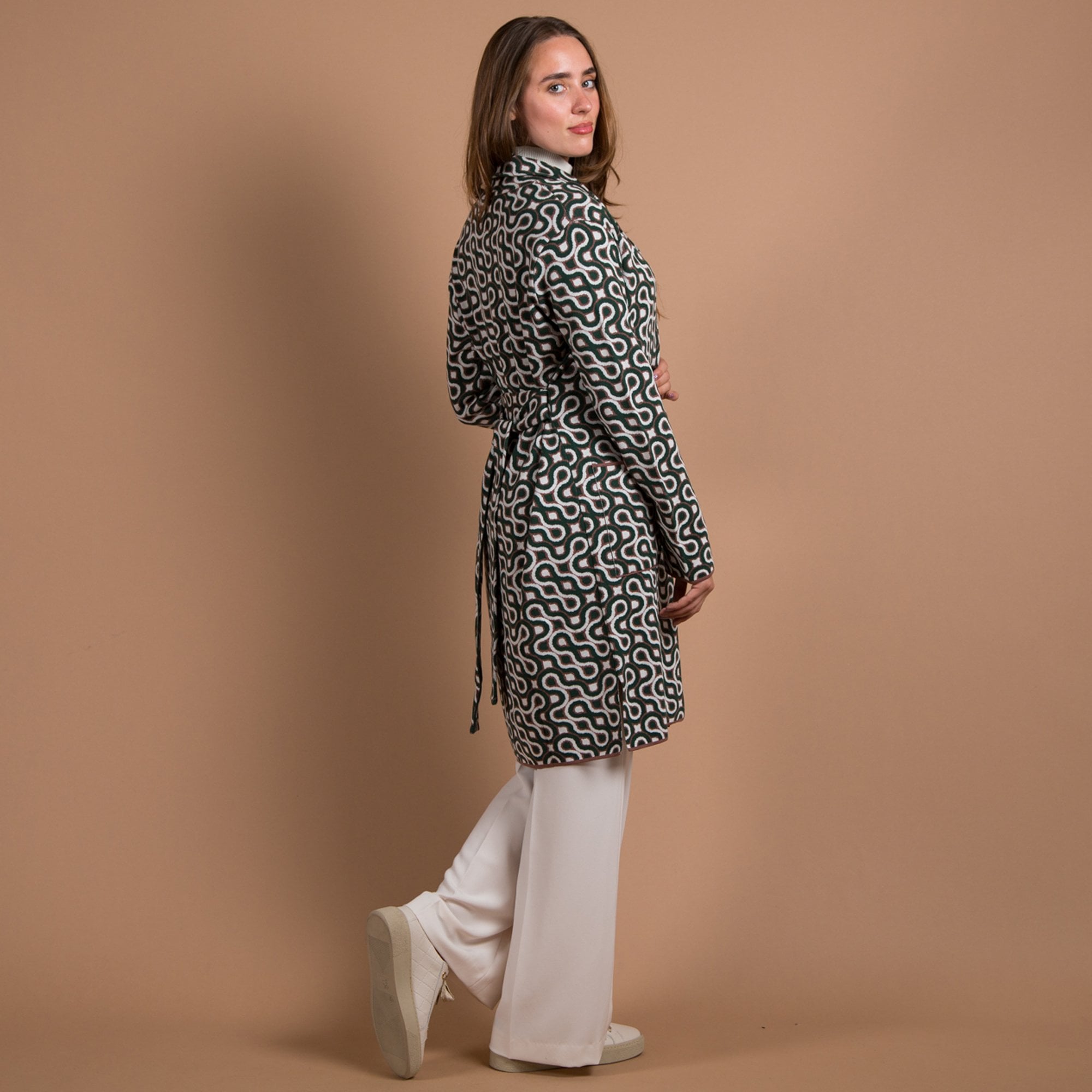 Herzens Angelegenheit Mantel Retro Knit Pocket Front Smart Coatigan Green/white