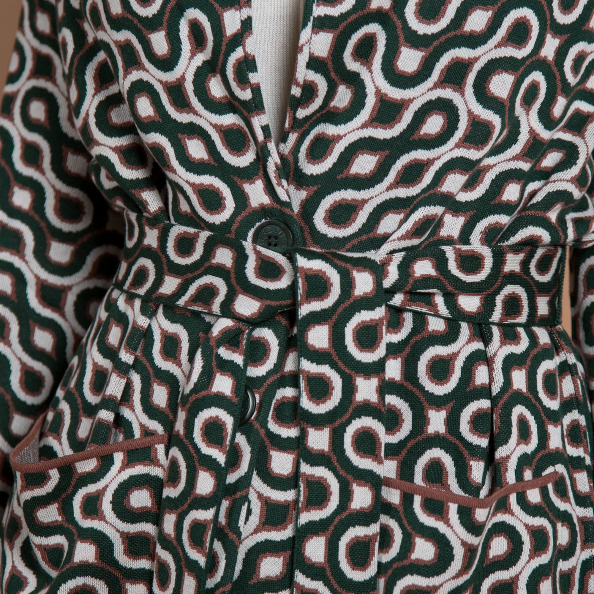 Herzens Angelegenheit Mantel Retro Knit Pocket Front Smart Coatigan Green/white