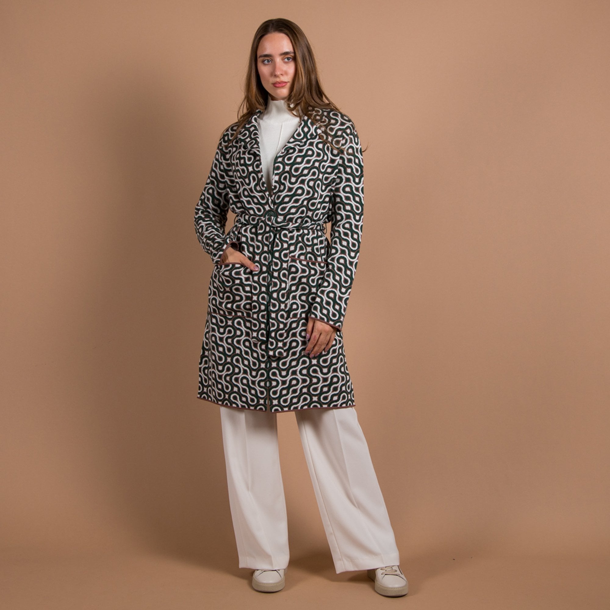 Herzens Angelegenheit Mantel Retro Knit Pocket Front Smart Coatigan Green/white