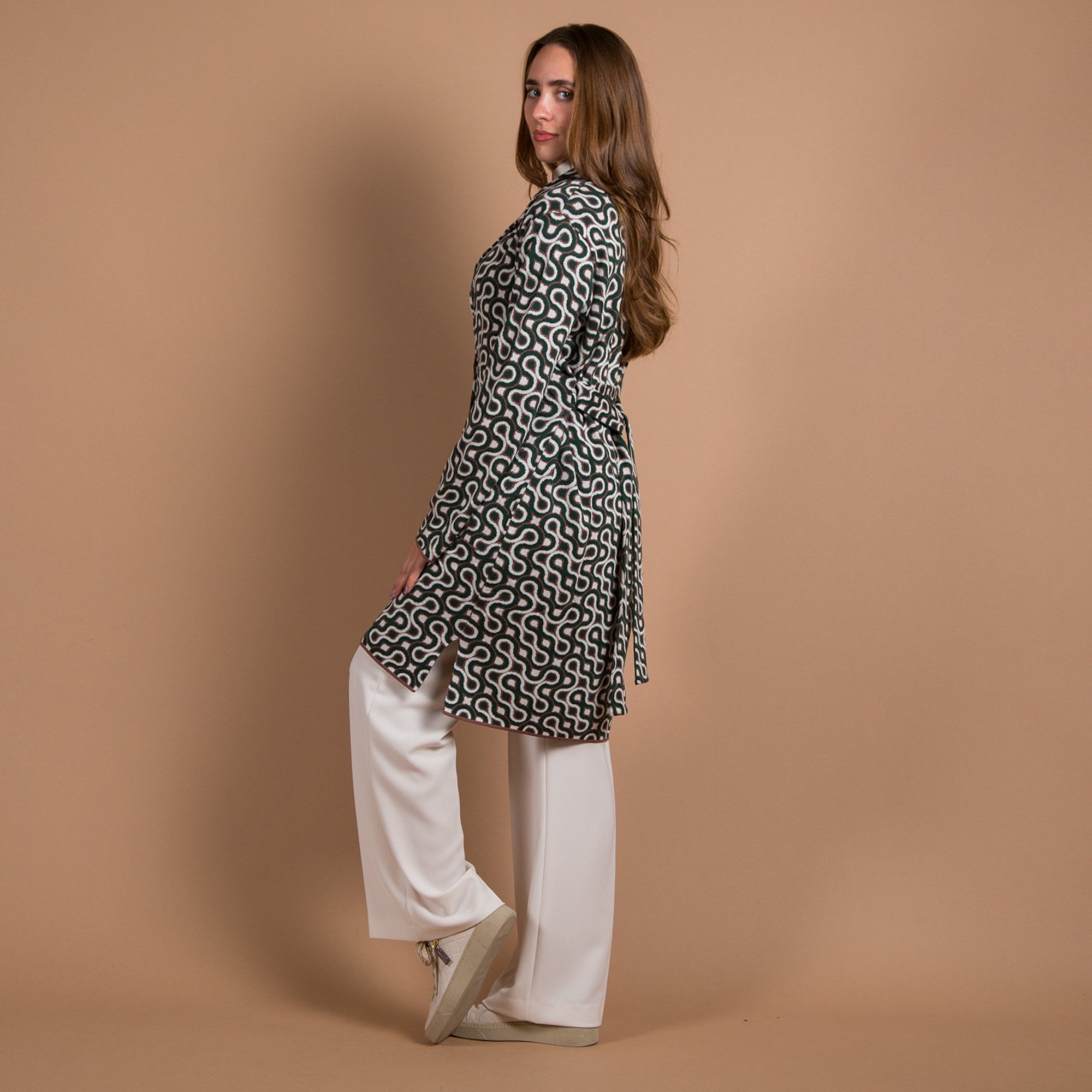 Herzens Angelegenheit Mantel Retro Knit Pocket Front Smart Coatigan Green/white