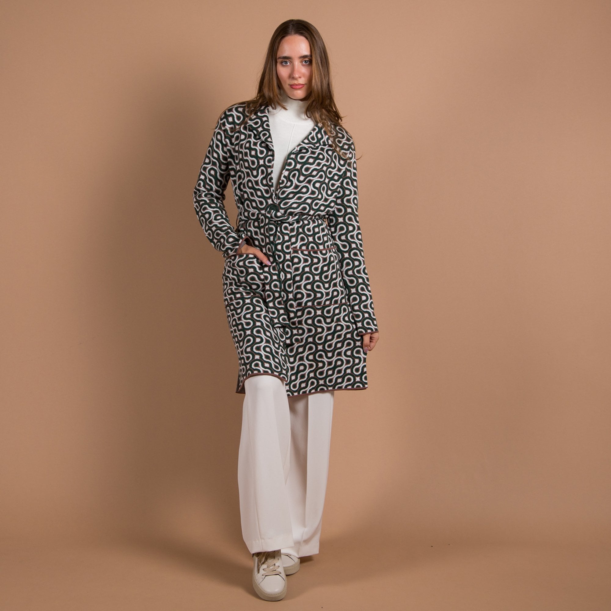 Herzens Angelegenheit Mantel Retro Knit Pocket Front Smart Coatigan Green/white