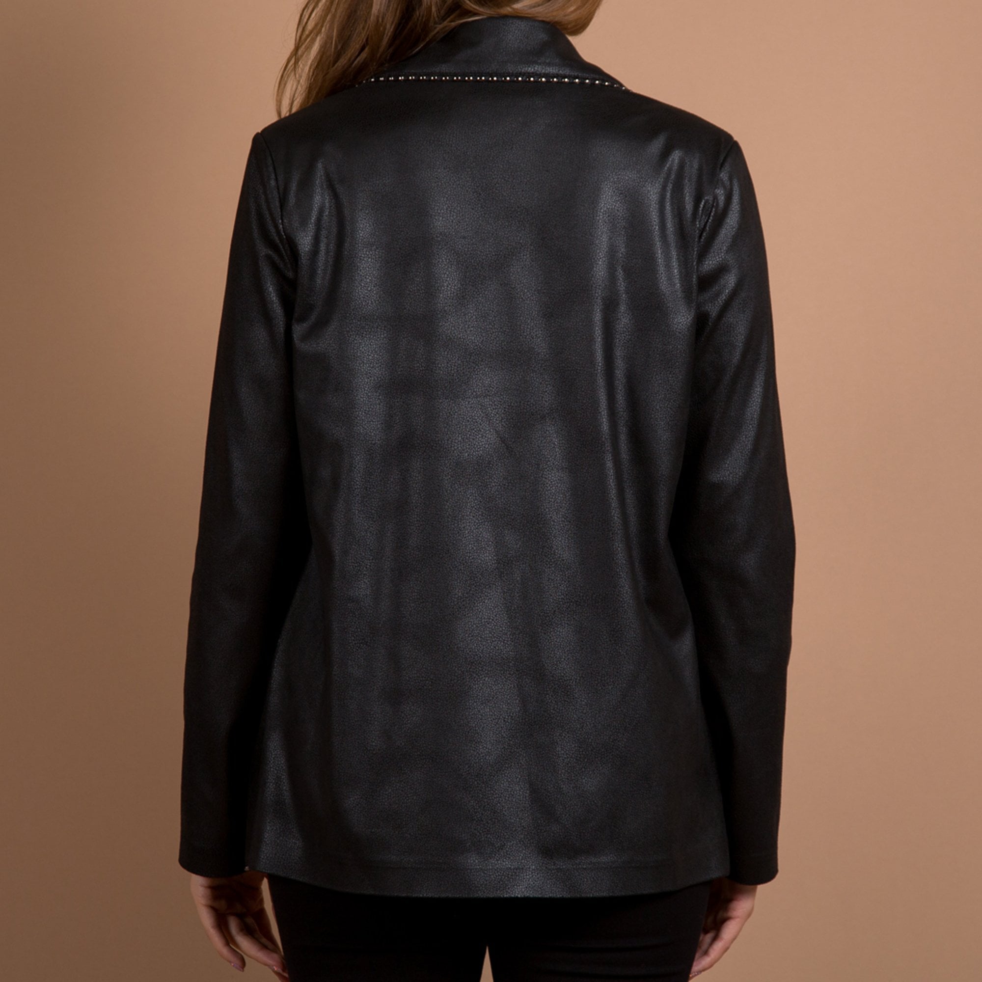 Joseph Ribkoff Faux Leather Blazer With Metal Trim Black