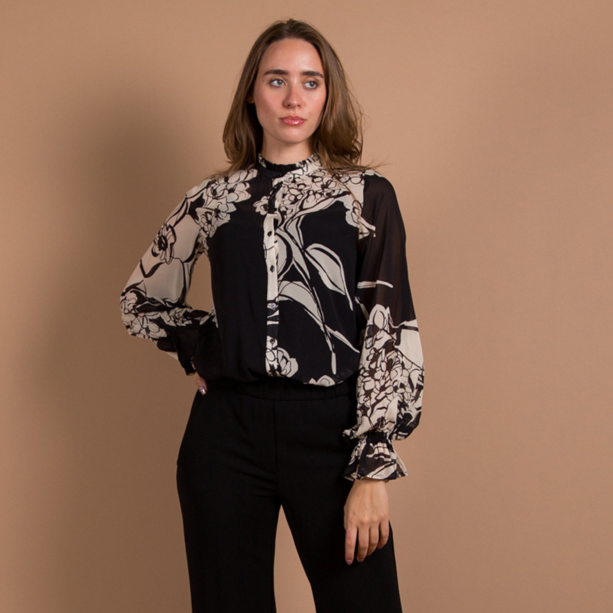 Dea Kudibal Jasmine Silk Georgette Blown Floral Blouse Black/cream