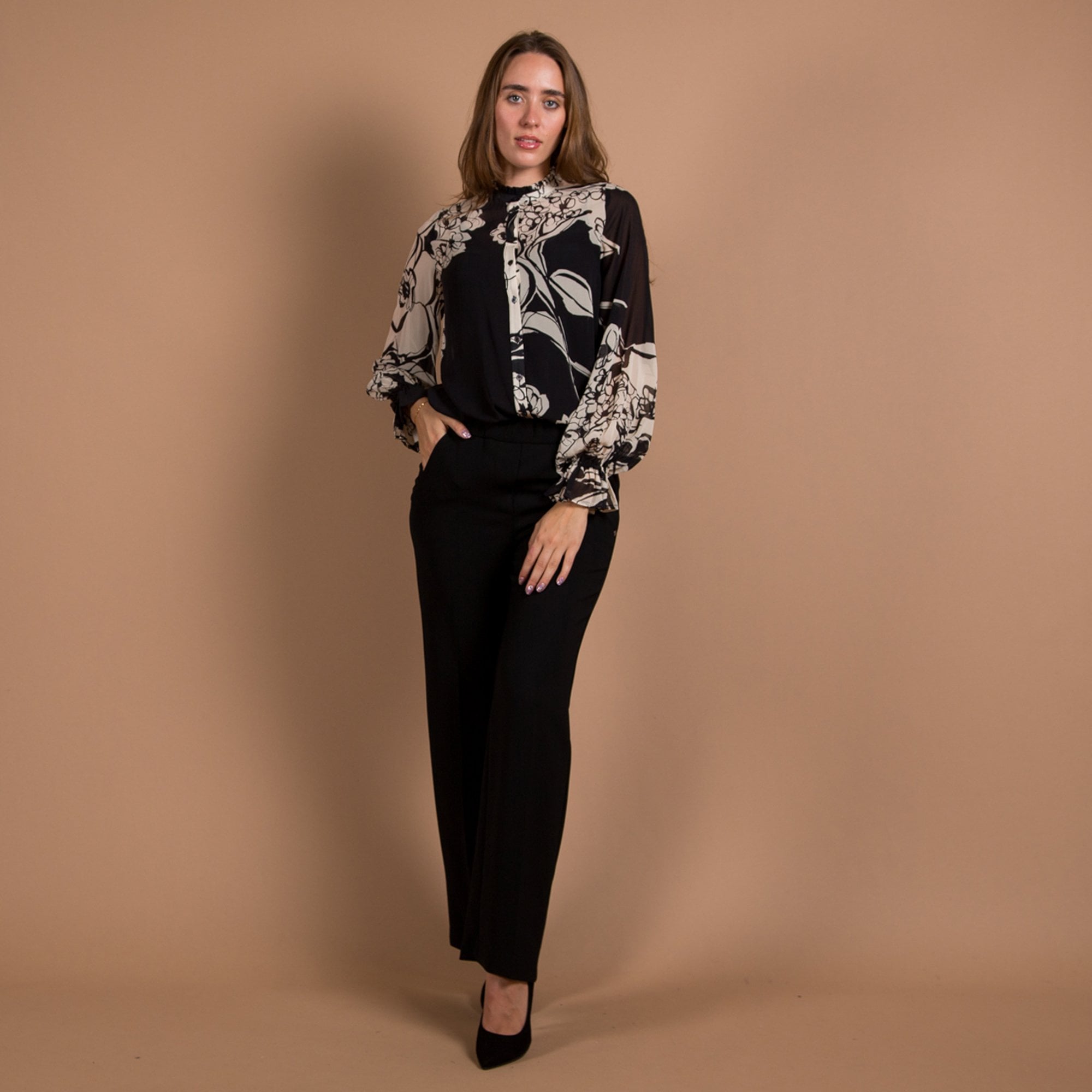 Dea Kudibal Jasmine Silk Georgette Blown Floral Blouse Black/cream