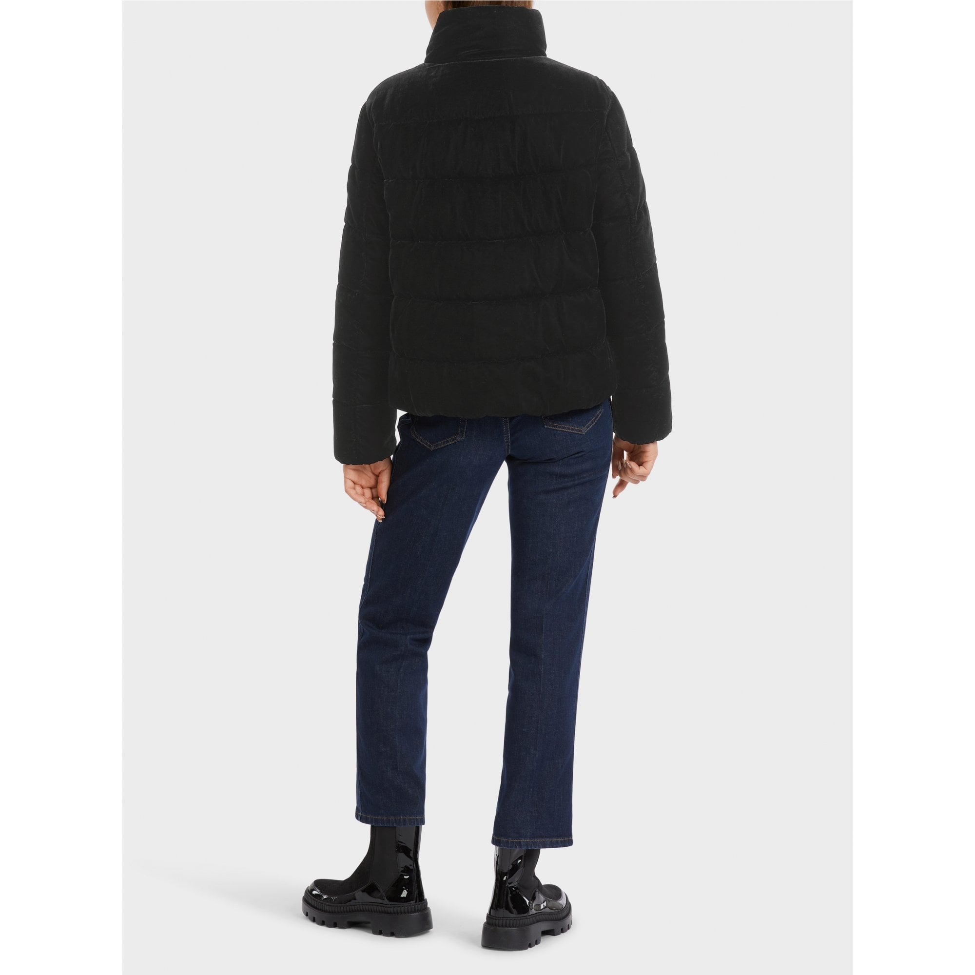 Marc Cain Short Velvet Puffa Jacket With High Collar Black