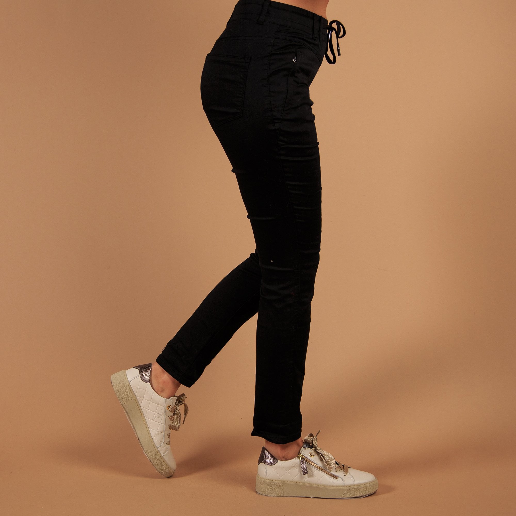 Red Button Tessy Pull On Drawstring Waist Cropped Jegging Black